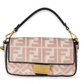Pink Black FF Embroidery Canvas Medium Baguette Bag