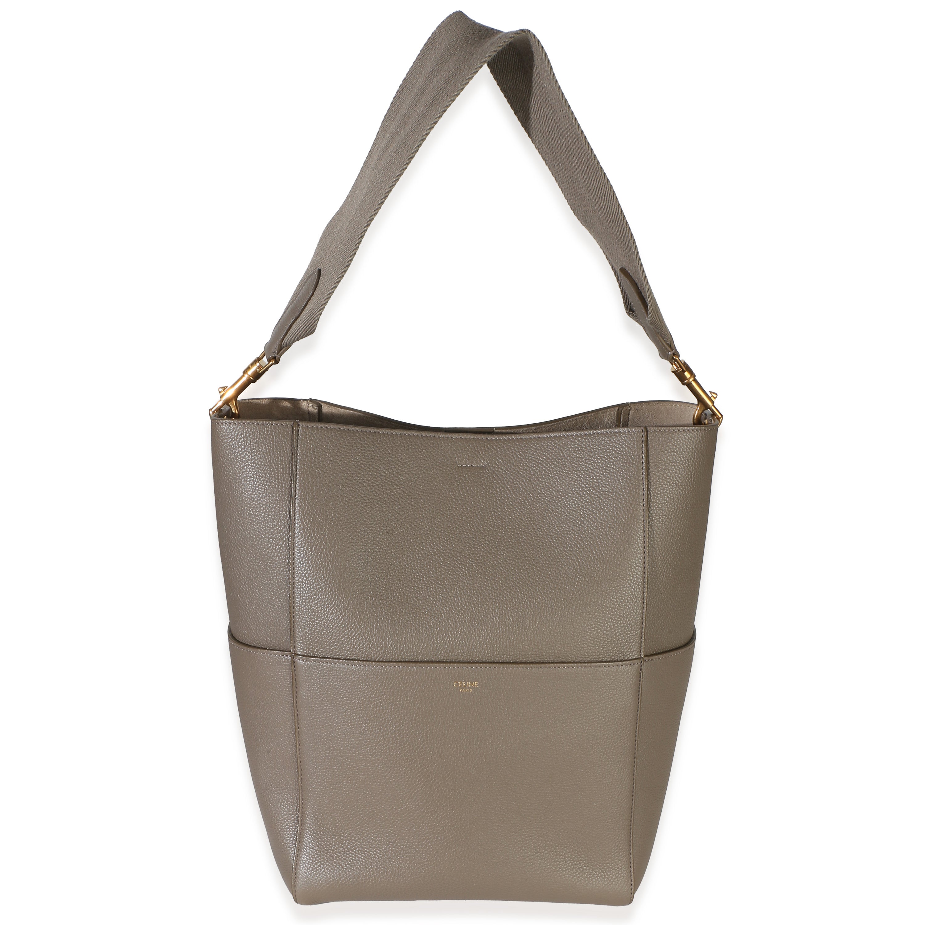 Taupe Soft Grained Calfskin Medium Sangle Bucket Bag