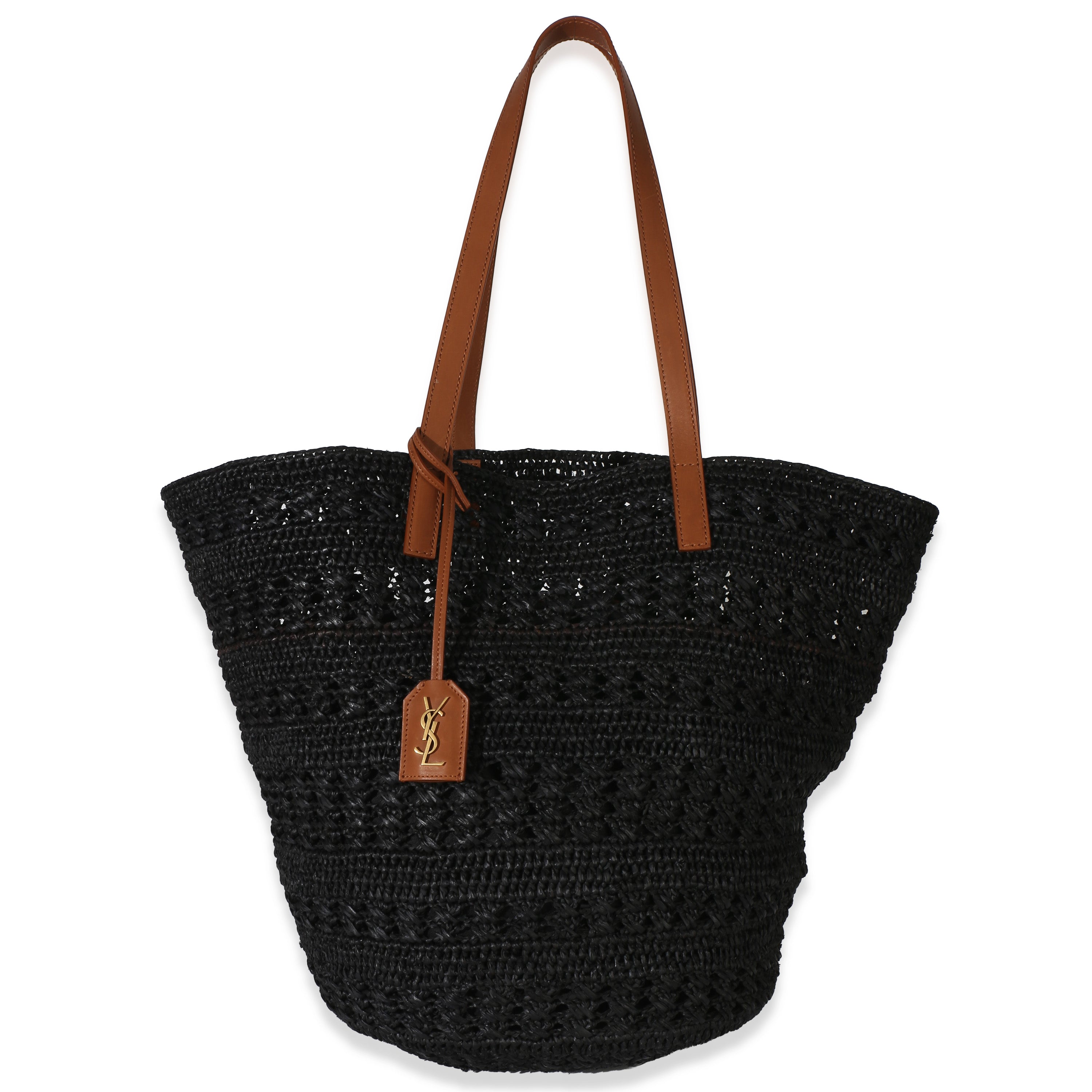 Black Raffia Medium Panier Tote