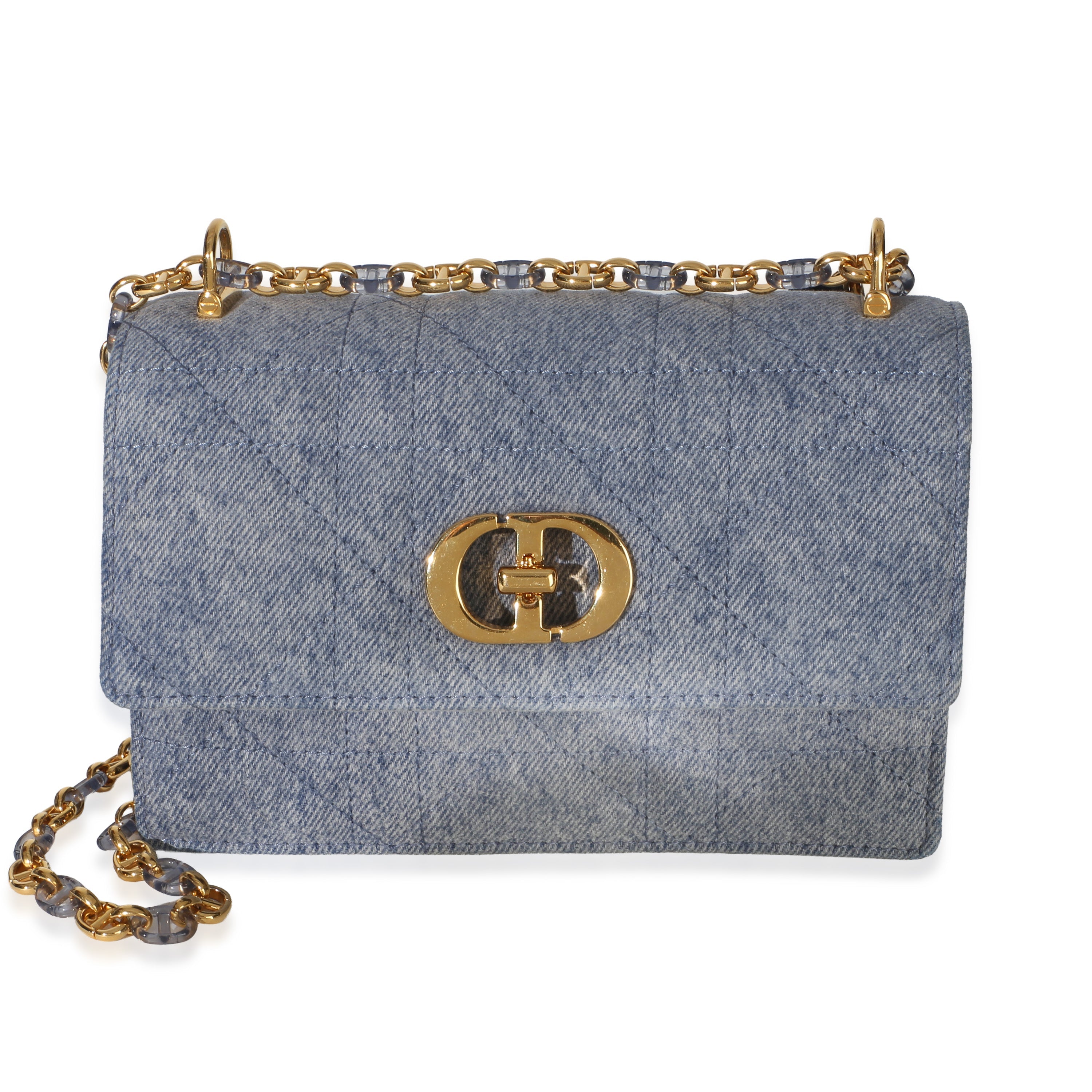 Blue Denim Lambskin Macrocannage Miss Caro Mini Bag