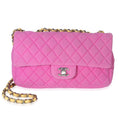 Pink Quilted Perforated Jersey Medium Flap Bag