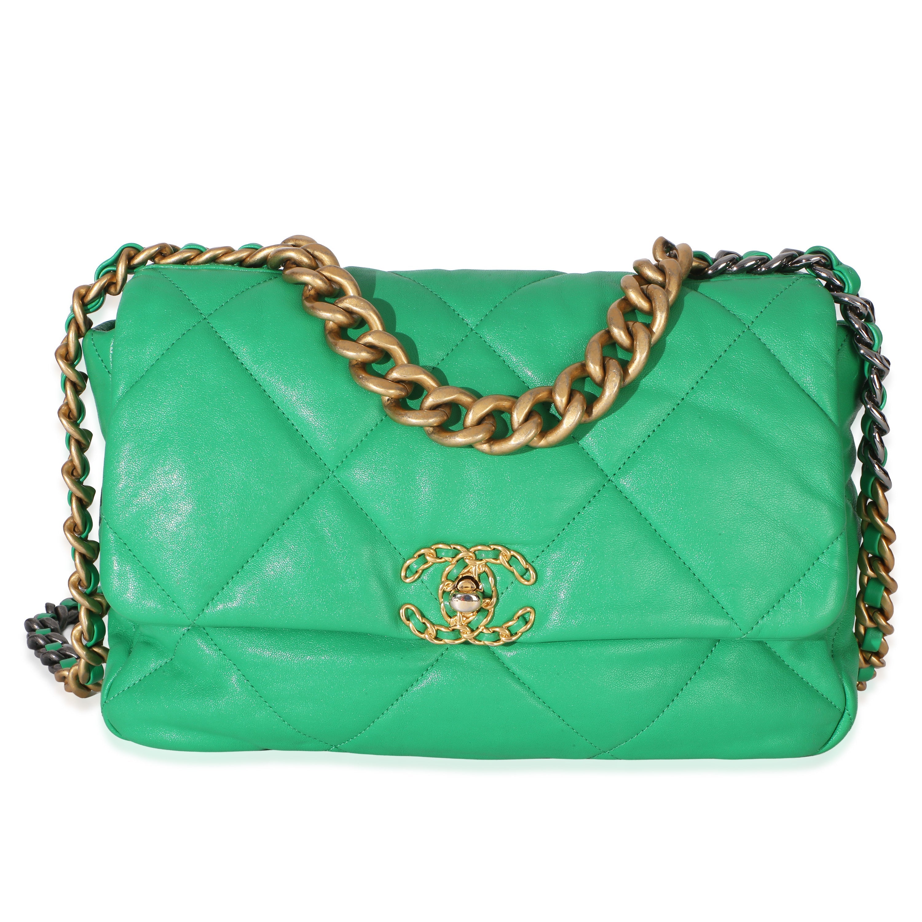 Green Quilted Lambskin Large Chanel 19 Flap Bag