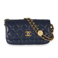 Navy Quilted Caviar Twist Your Buttons Phone Holder With Chain