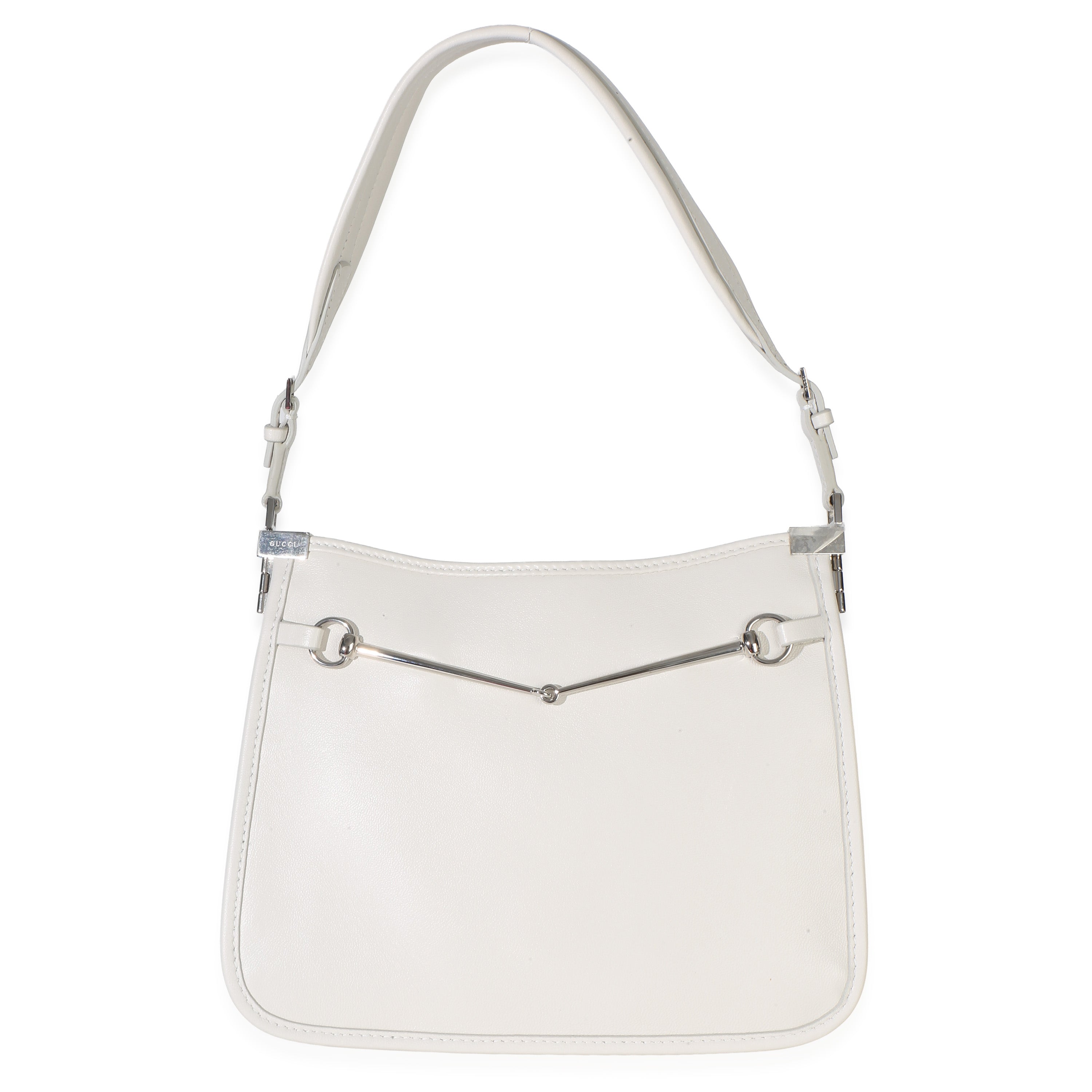 White Calfskin Horsebit Slim Shoulder Bag