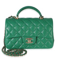 Green Quilted Lambskin Mini Top Handle Rectangular Flap Bag