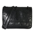 Black Crinkled Calfskin Matelasse Baby Niki Chain Satchel