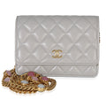 Grey Quilted Lambskin Jeweled Mini Wallet On Chain