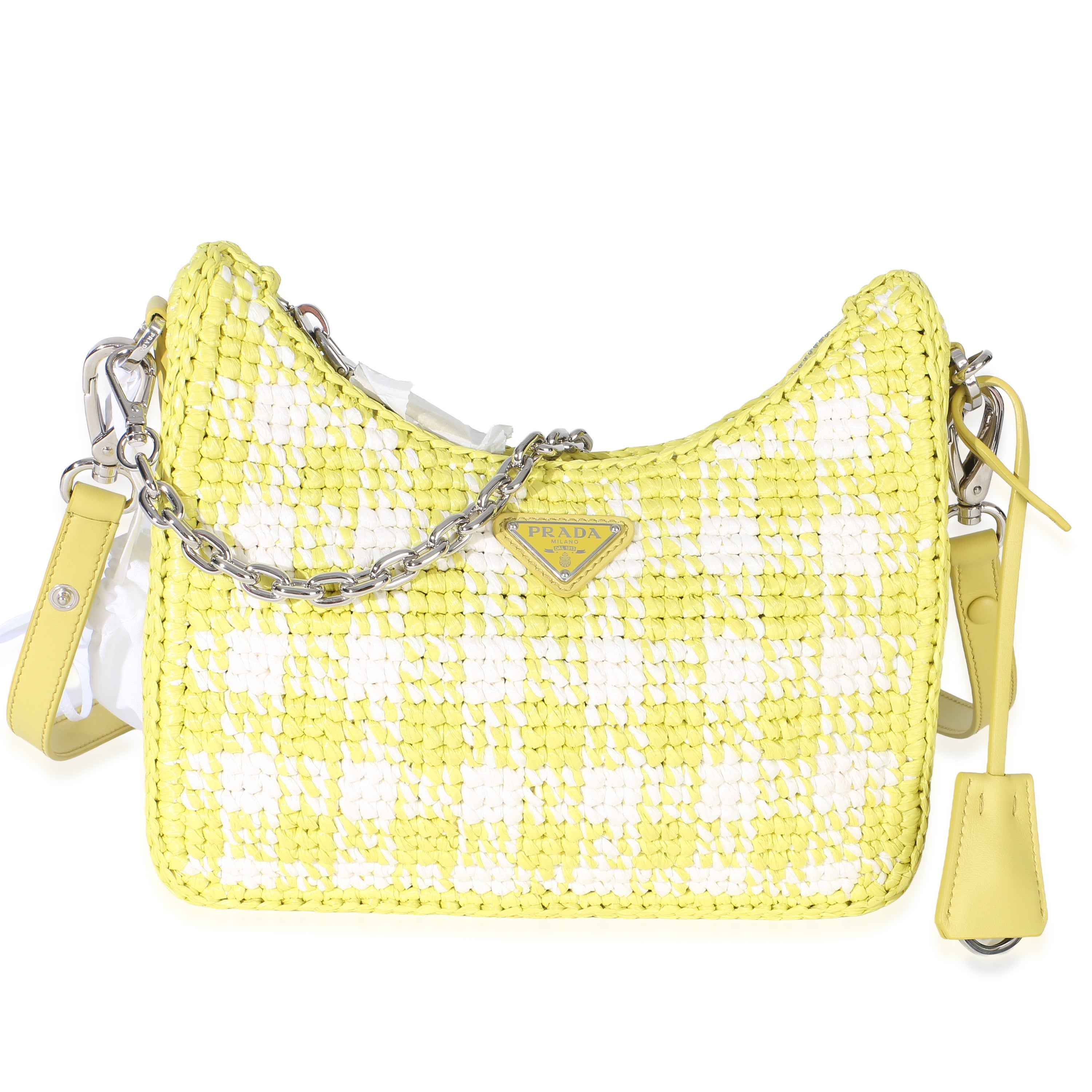 Citron Yellow Yarn Raffia Effect Crochet Mini Re-Edition Shoulder Bag