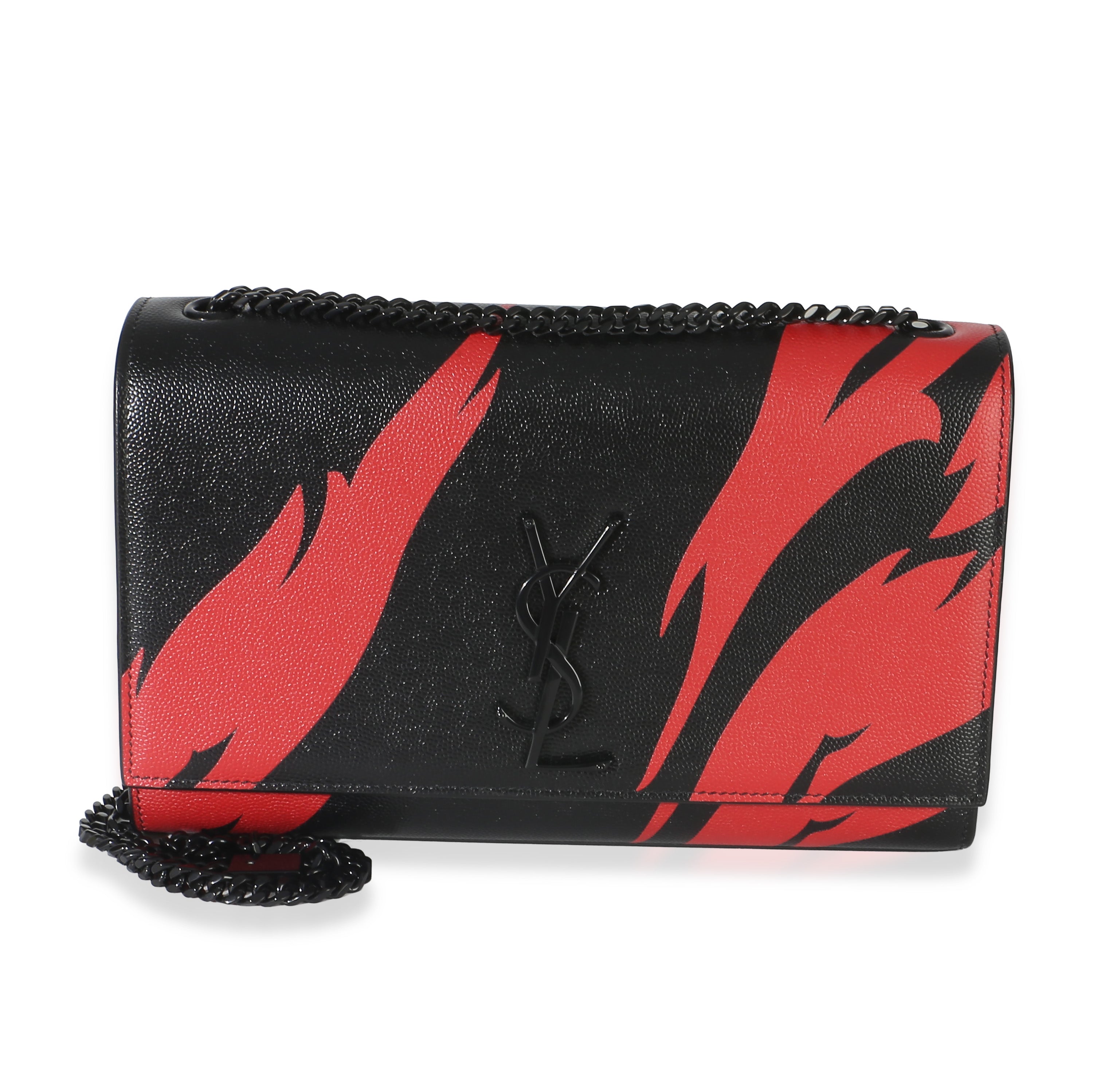 Black Red Flame Grain De Poudre Medium Kate Chain Bag