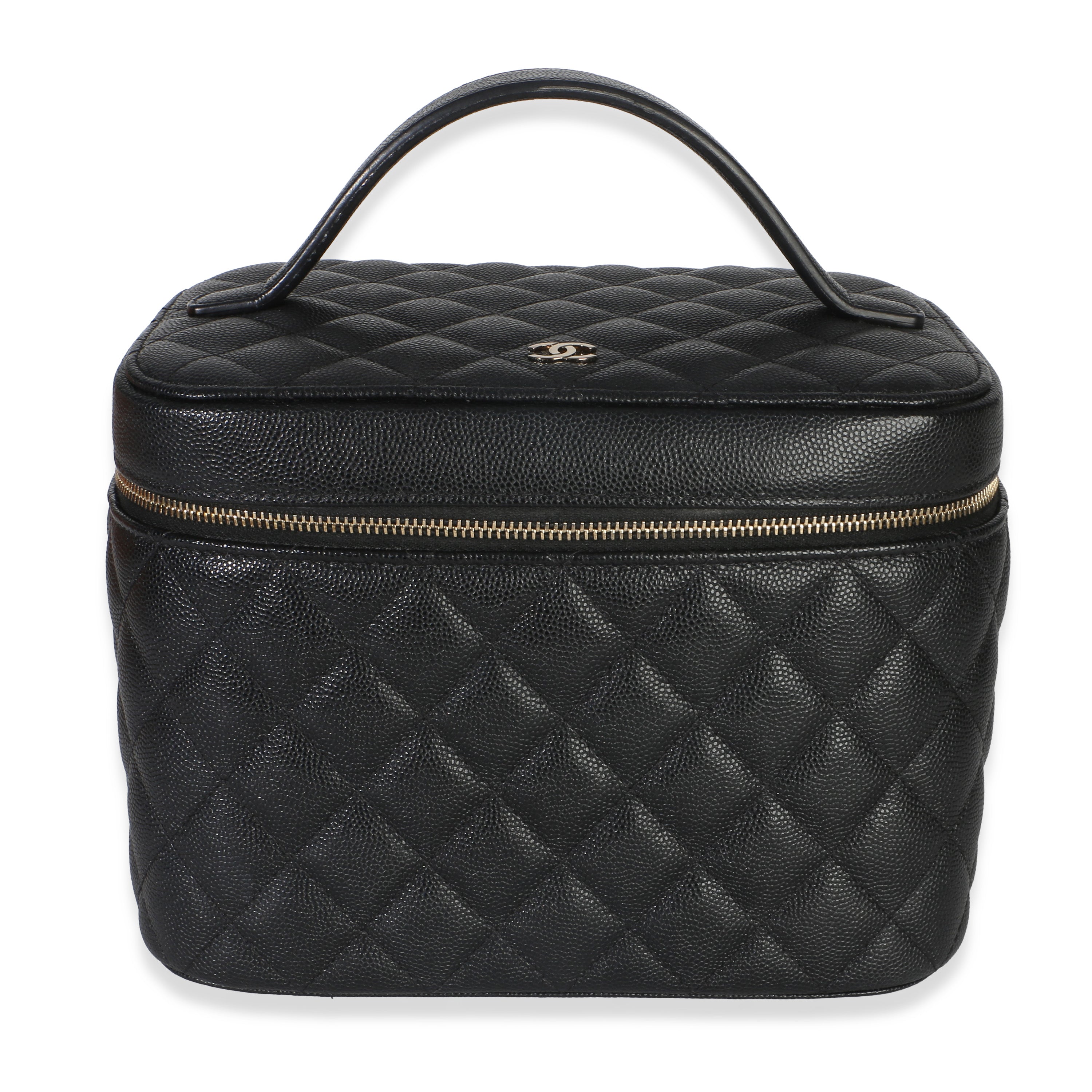Black Quilted Caviar Large Vanity Pouch