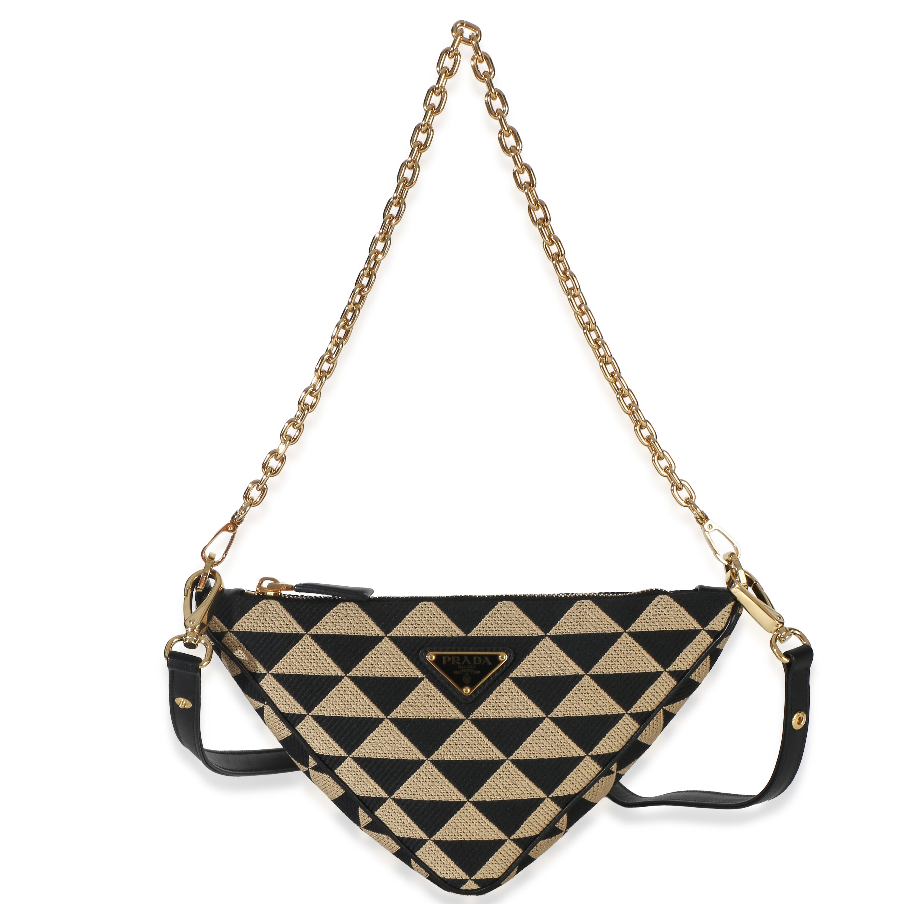 Black Beige Jacquard Triangolo Symbole Mini Triangle Bag