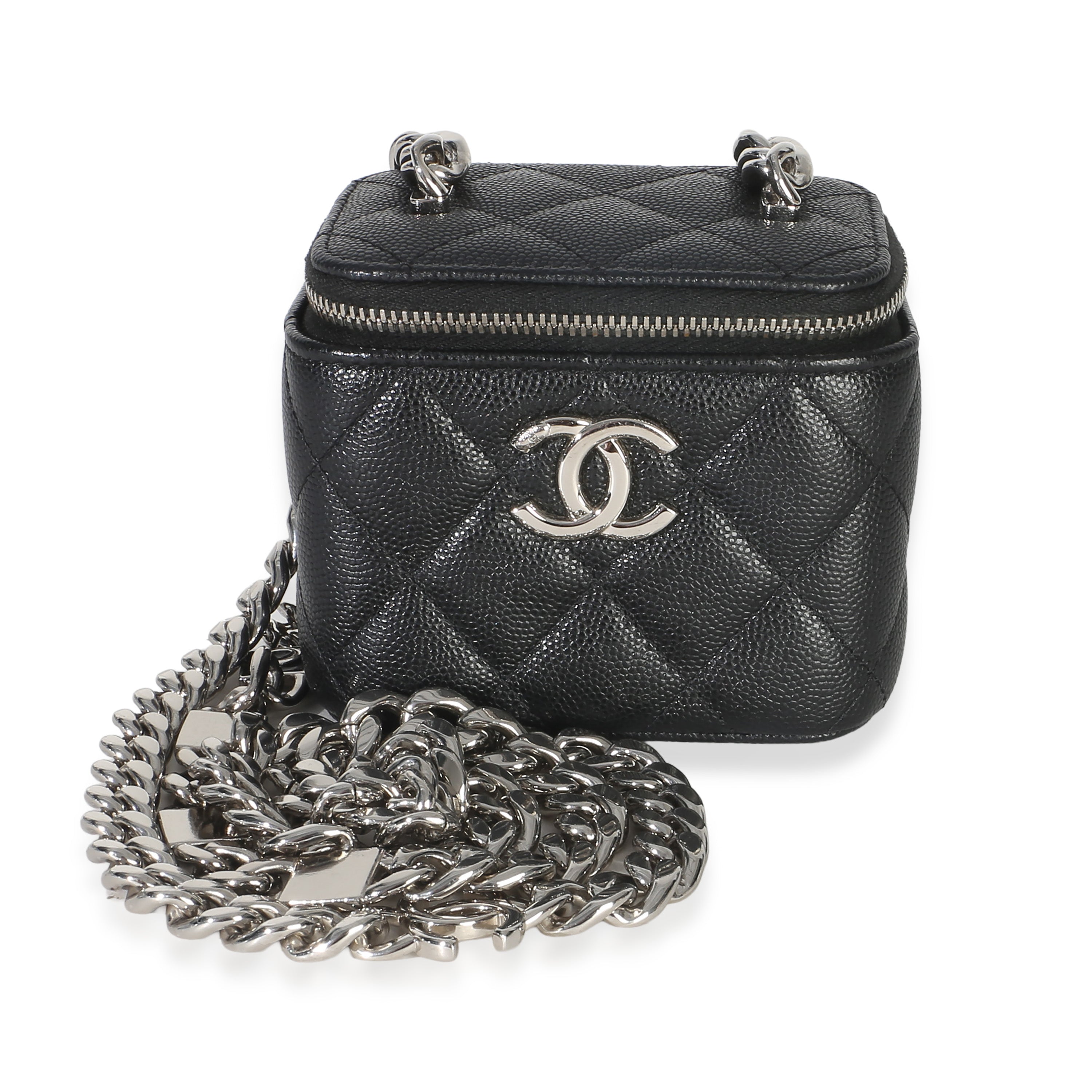 Black Quilted Caviar Coco Chain Mini Vanity Case