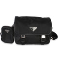 Black Tessuto Saffiano Double Buckle Messenger Bag