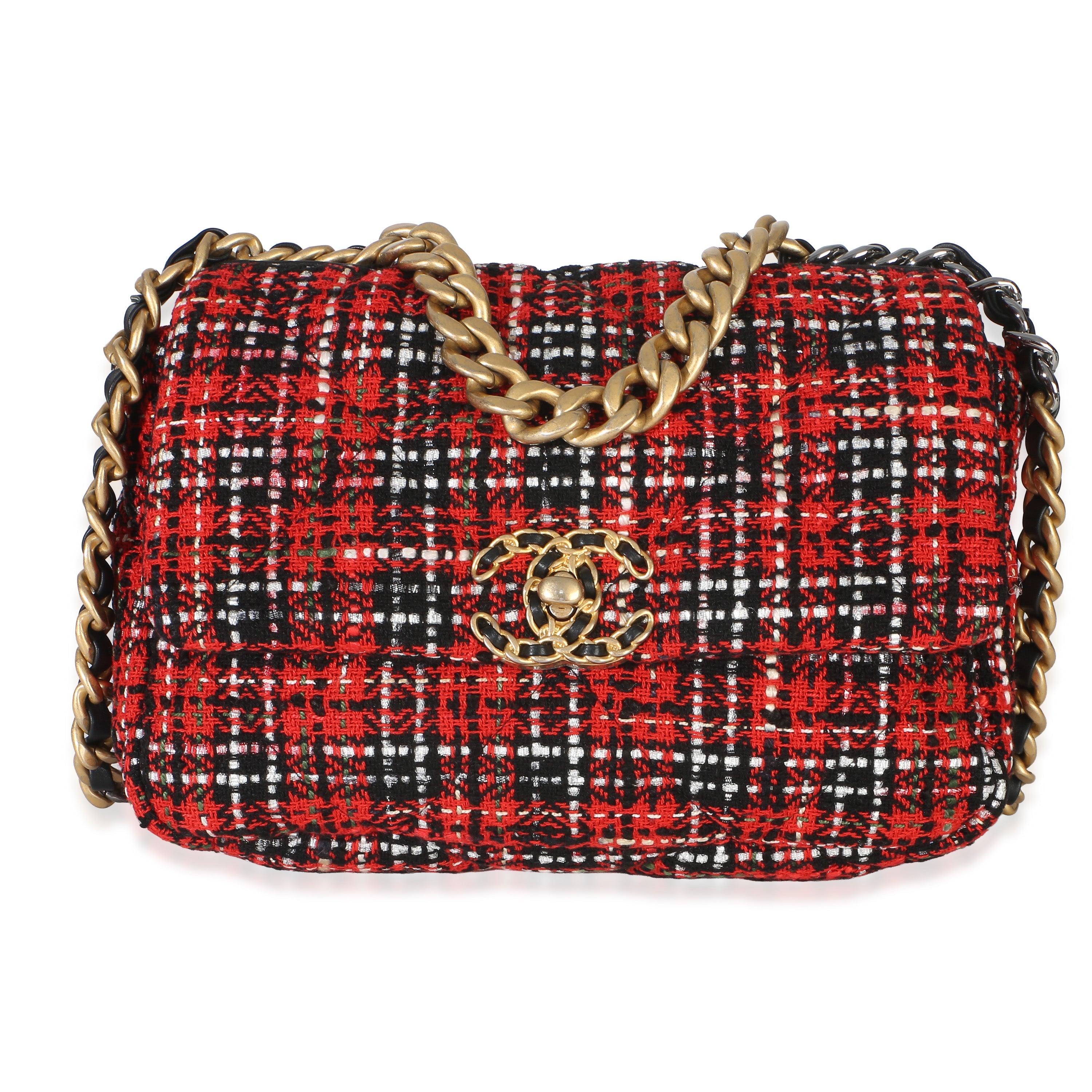 Red Black Multicolor Quilted Tweed Medium Chanel 19 Flap Bag