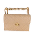 Beige Quilted Lambskin Chain Top Handle Small Flap Bag