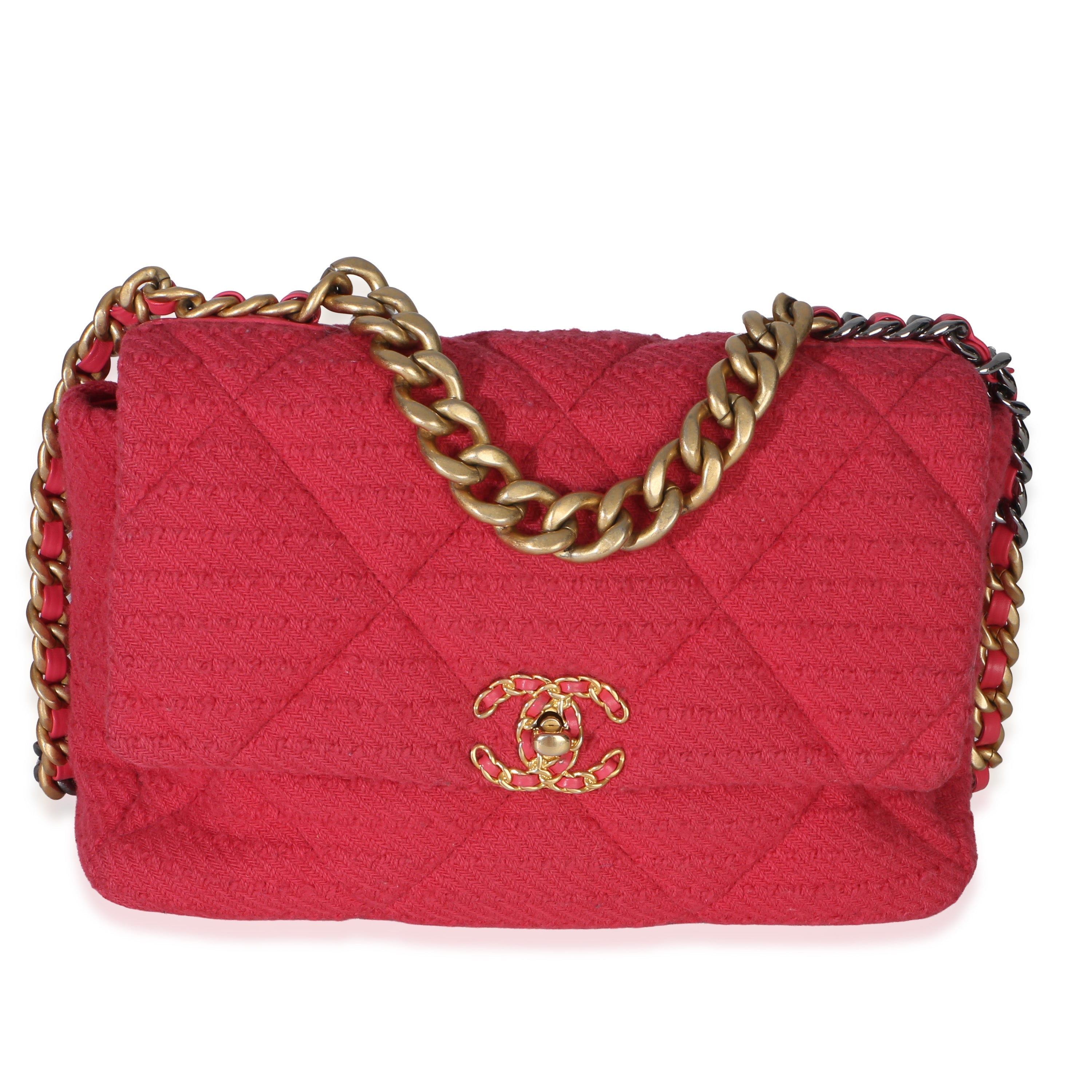 Pink Quilted Boucle Large Chanel 19 Flap Bag