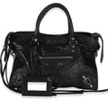 Black Agneau Silver Hardware Logo Strap City Bag