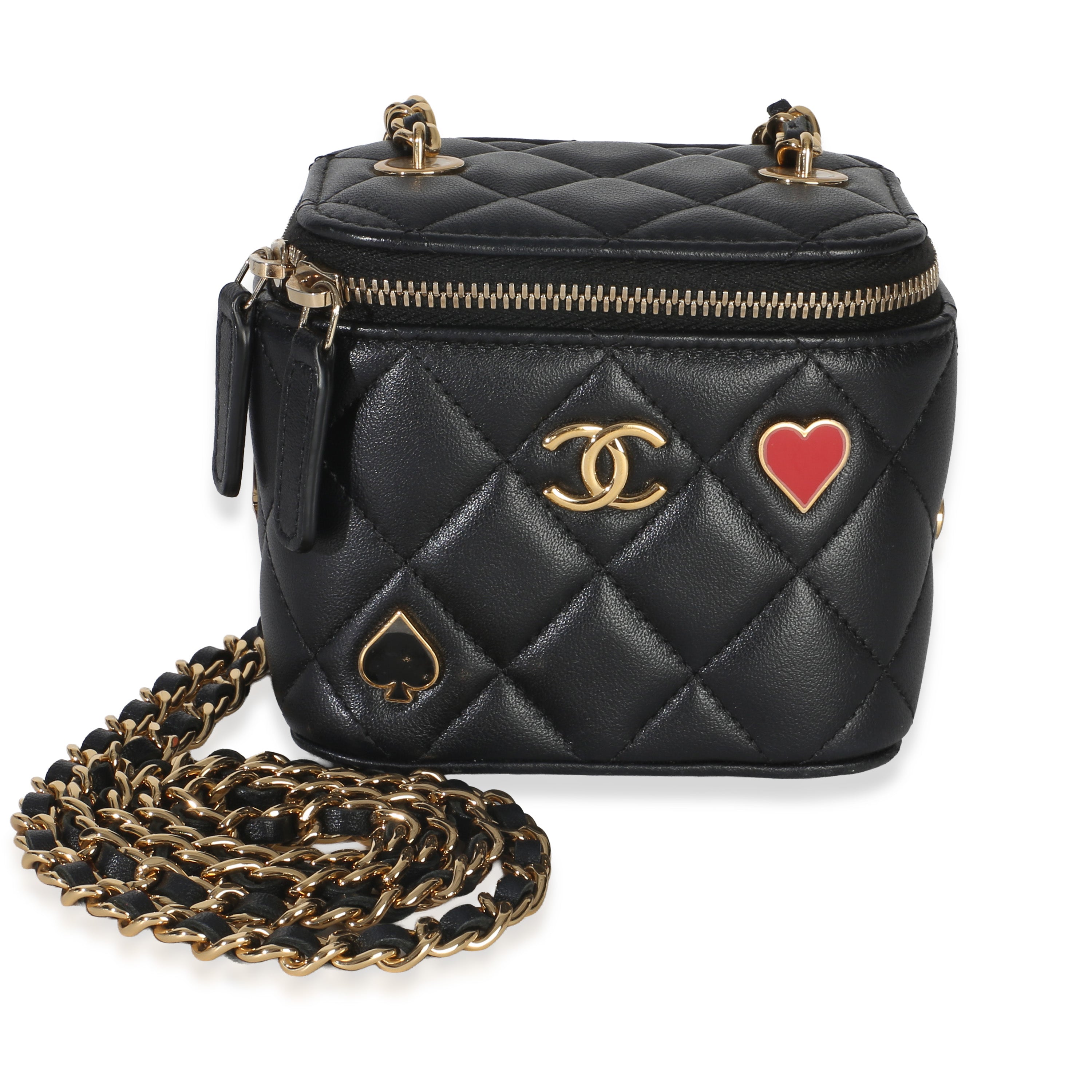 Black Quilted Lambskin Mini Coco Casino Vanity Case With Chain