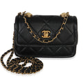 Black Shiny Lambskin Quilted Extra Mini Flap Bag