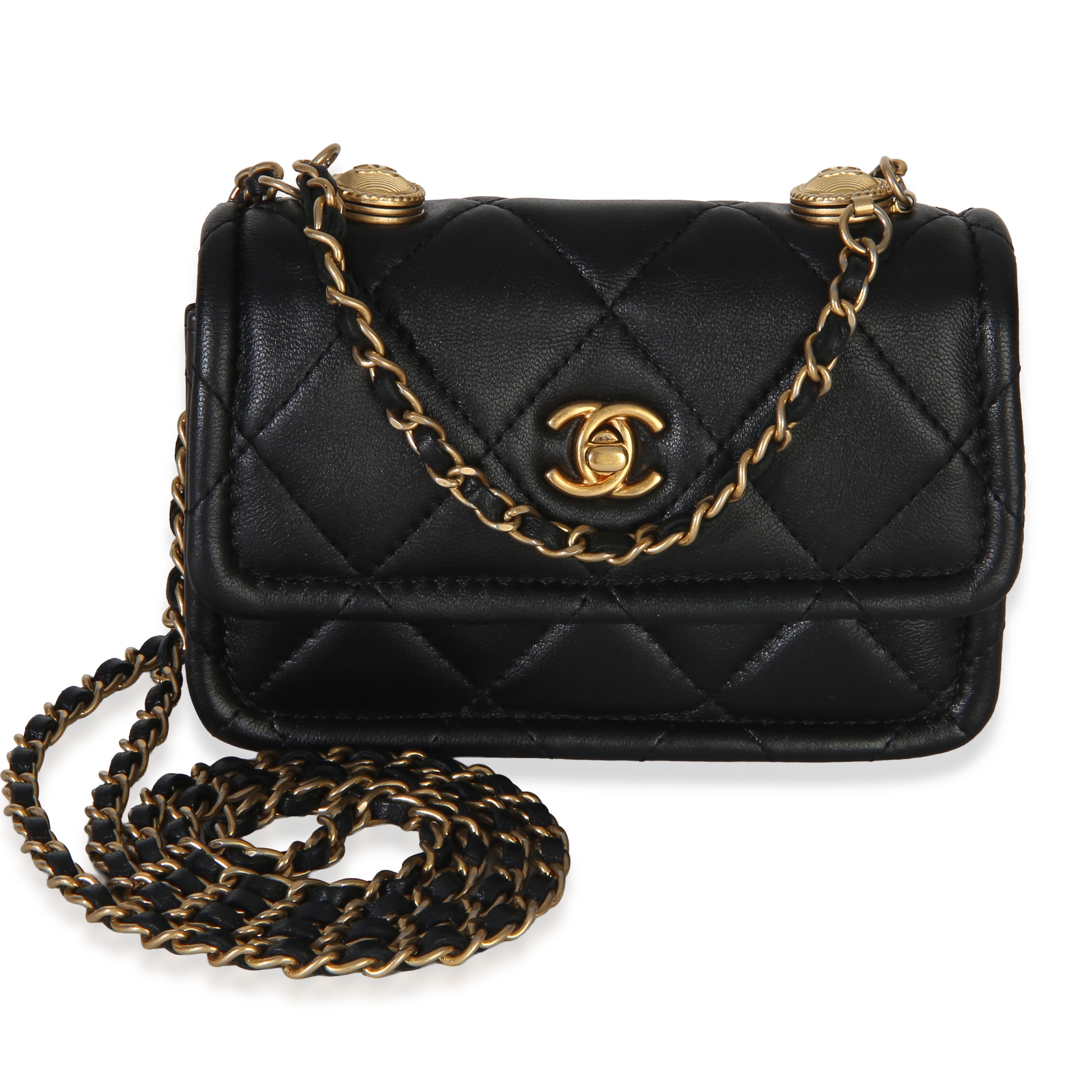 Black Shiny Lambskin Quilted Extra Mini Flap Bag