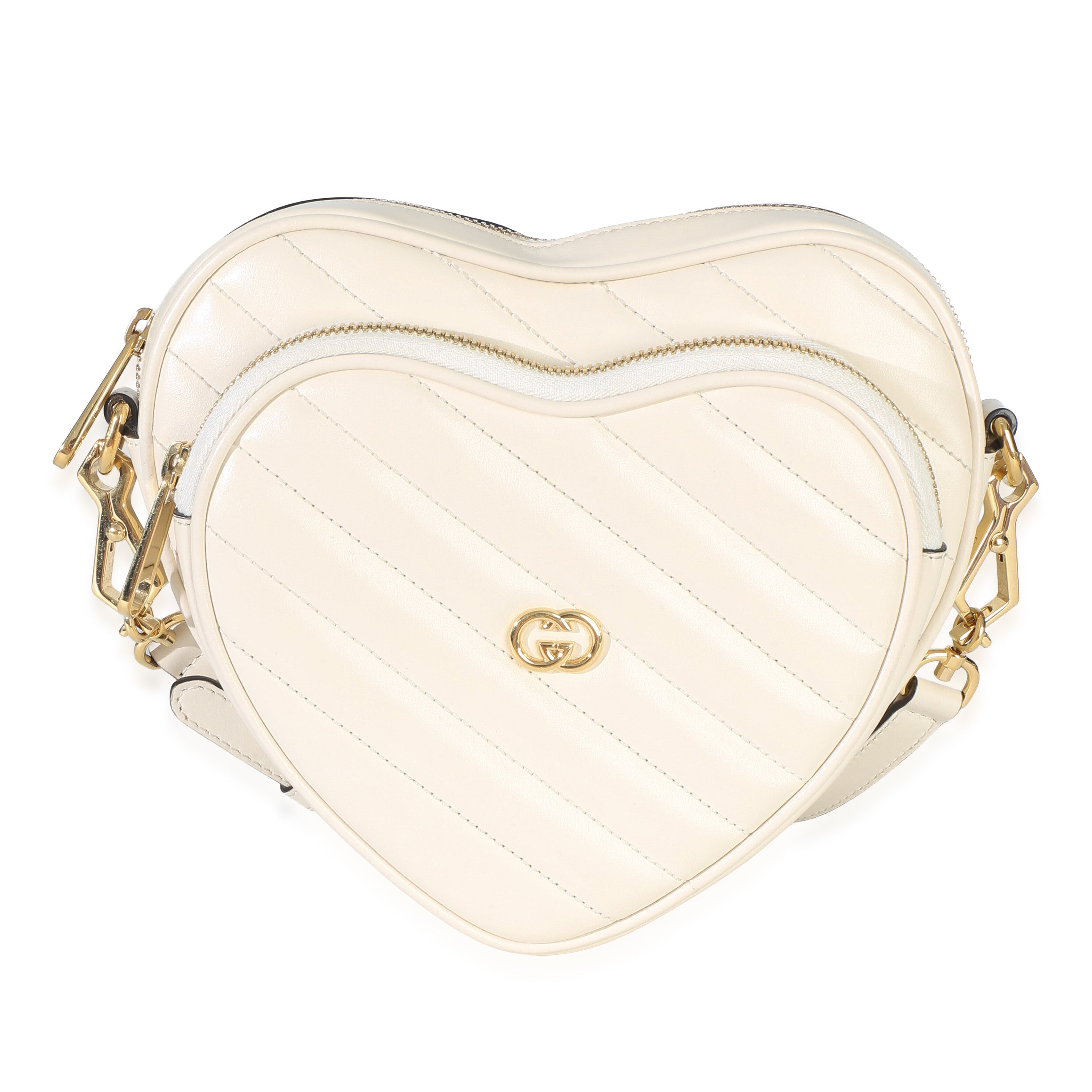 Mystic White Matelasse Calfskin Diagonal Mini Interlocking G Heart