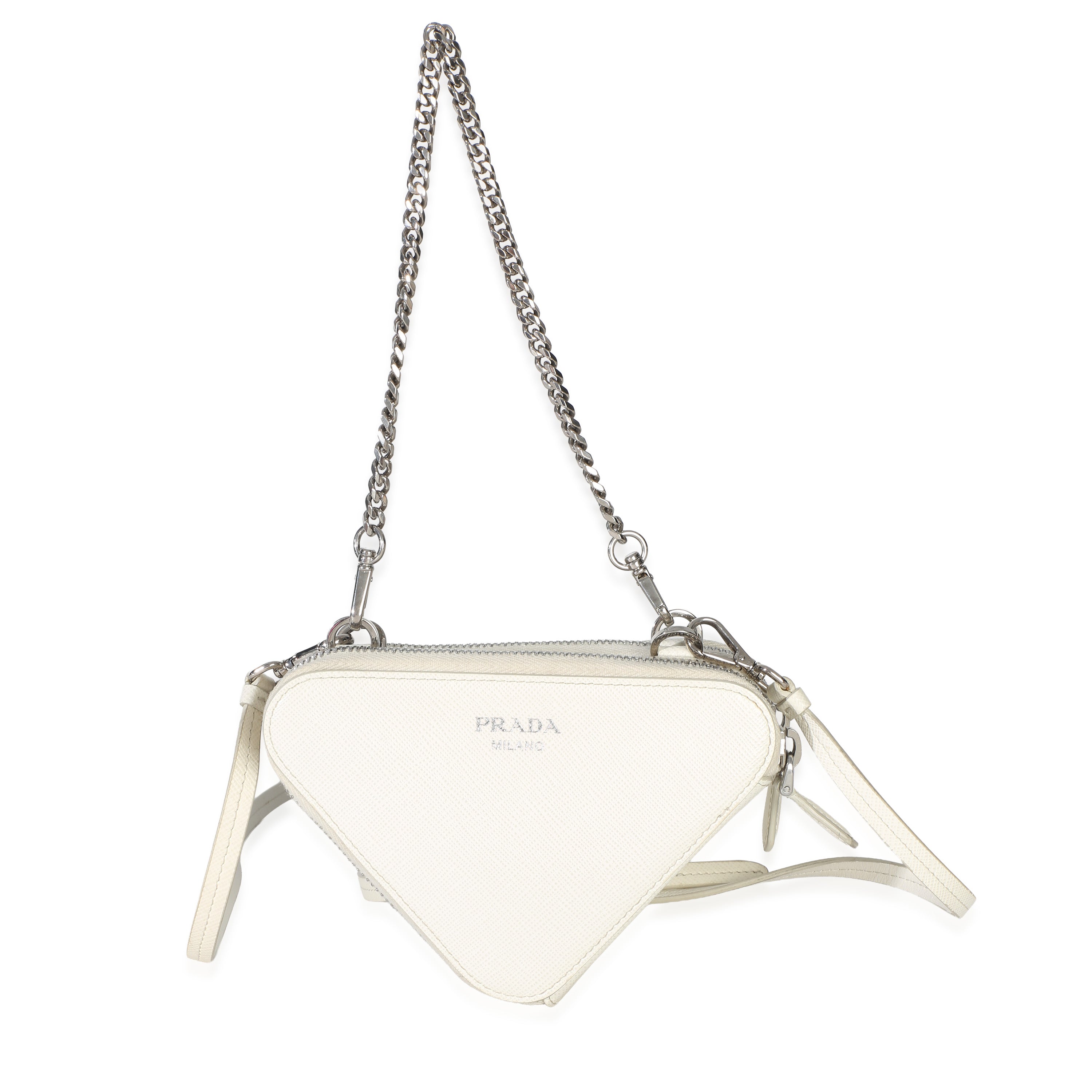 White Saffiano Mini Triangle Crossbody Pouch