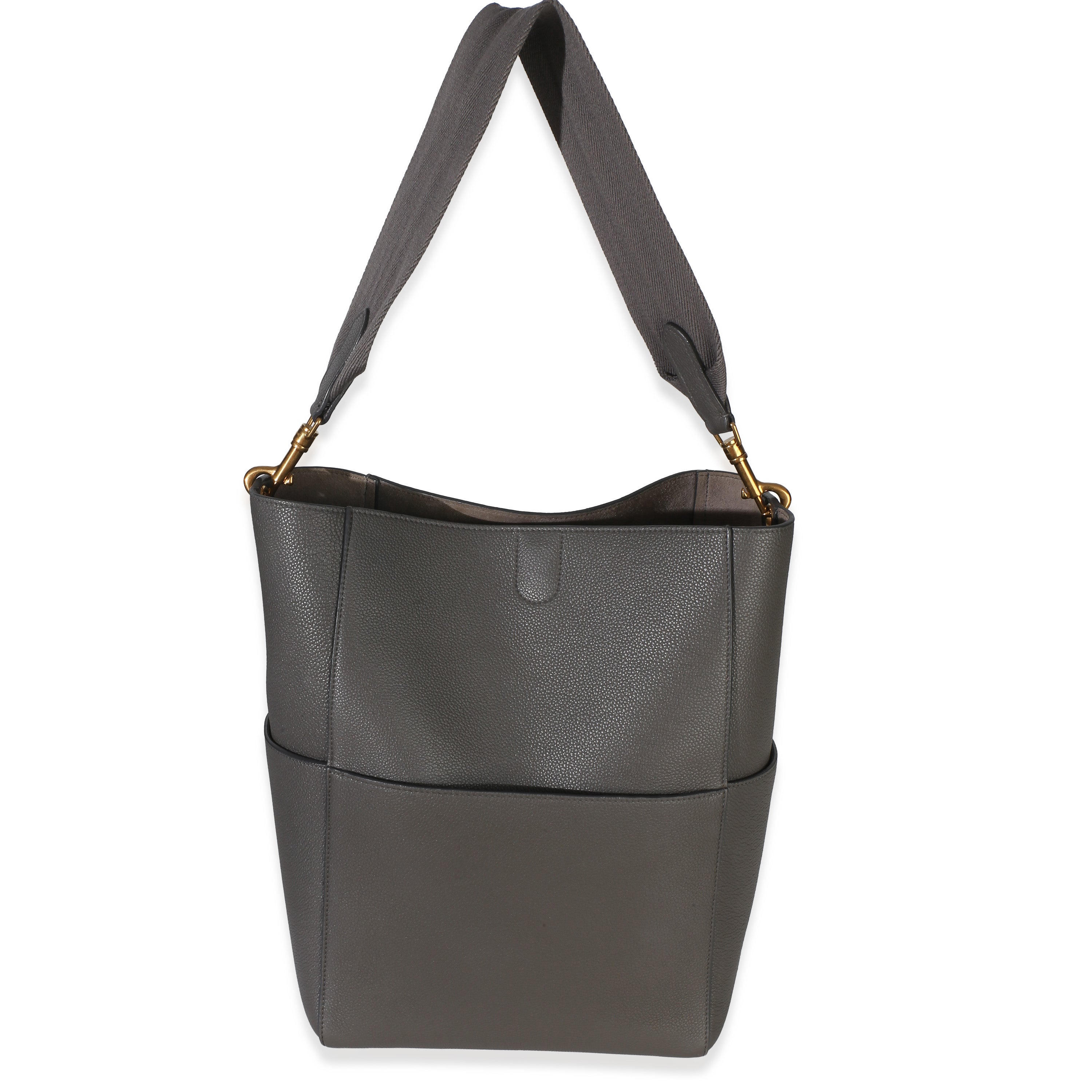 Grey Soft Grained Calfskin Medium Sangle Bucket Bag