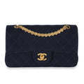 Vintage Dark Blue Quilted Jersey Small Bijoux Chain Double Flap Bag