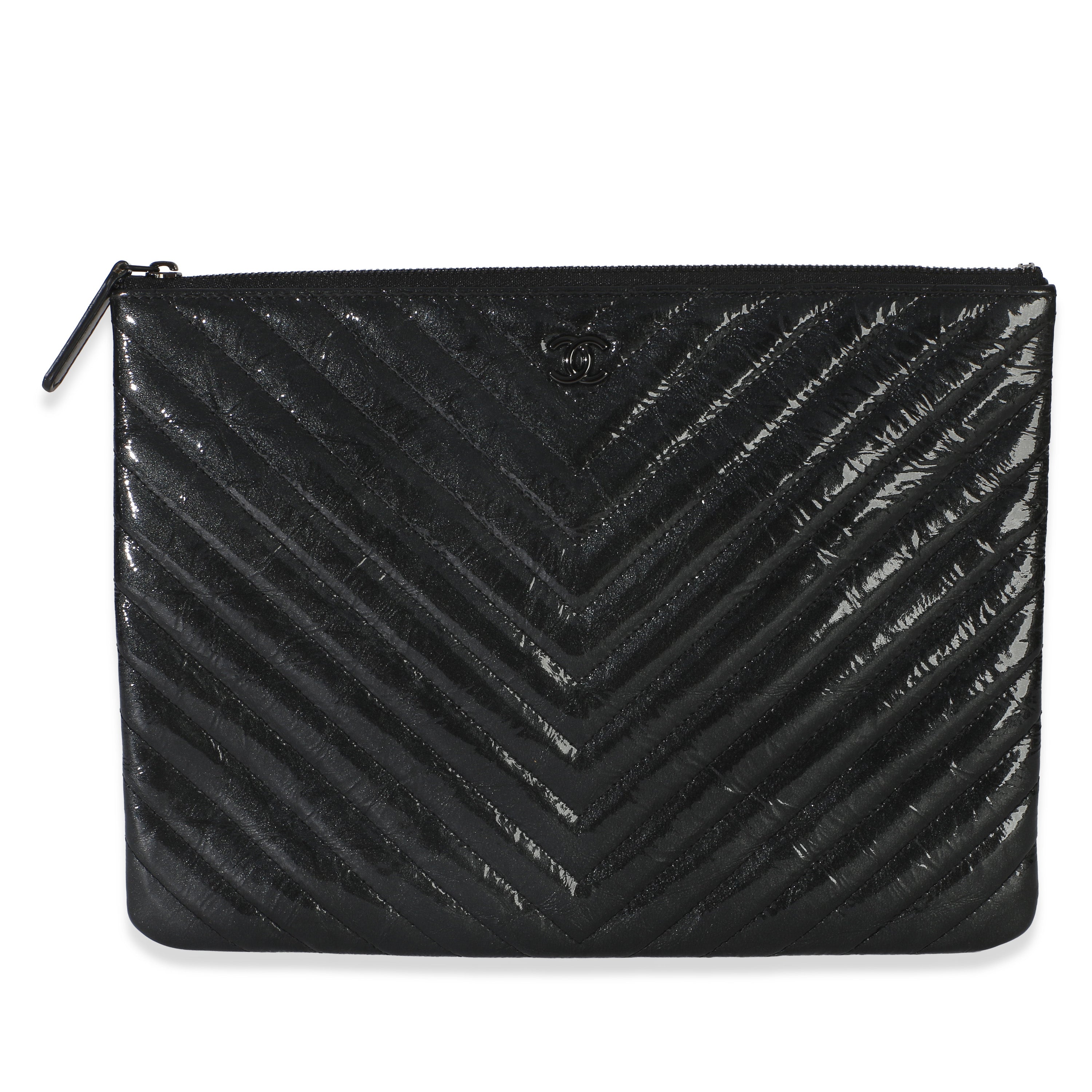 Black Crinkled Patent Calfskin Chevron Medium O Case