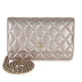 Metallic Quilted Perforated Lambskin Wallet On Chain