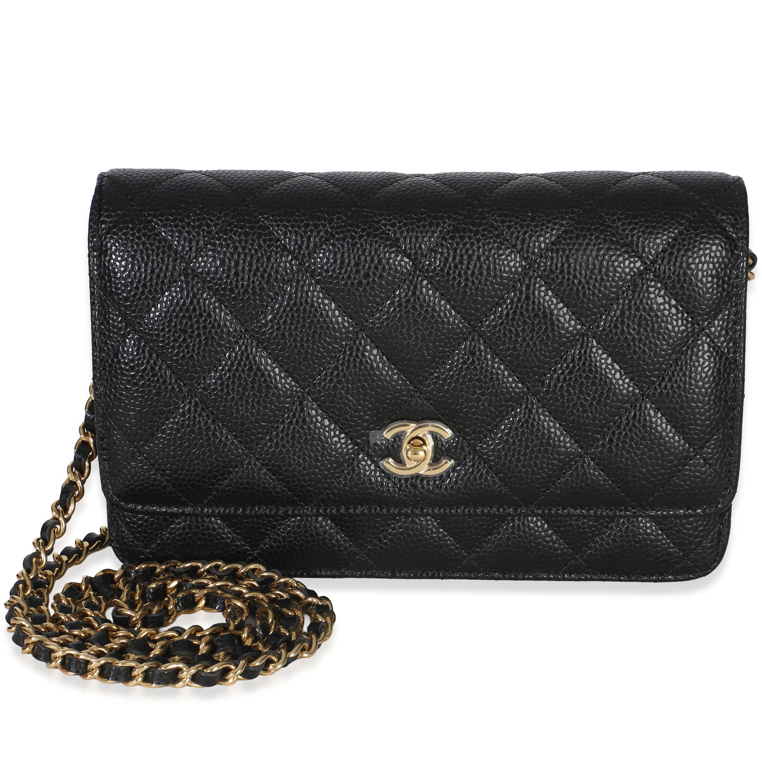 Black Quilted Caviar CC Wallet On Chain