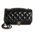 Black Quilted Patent Goatskin Small CC Eyelet Flap Bag