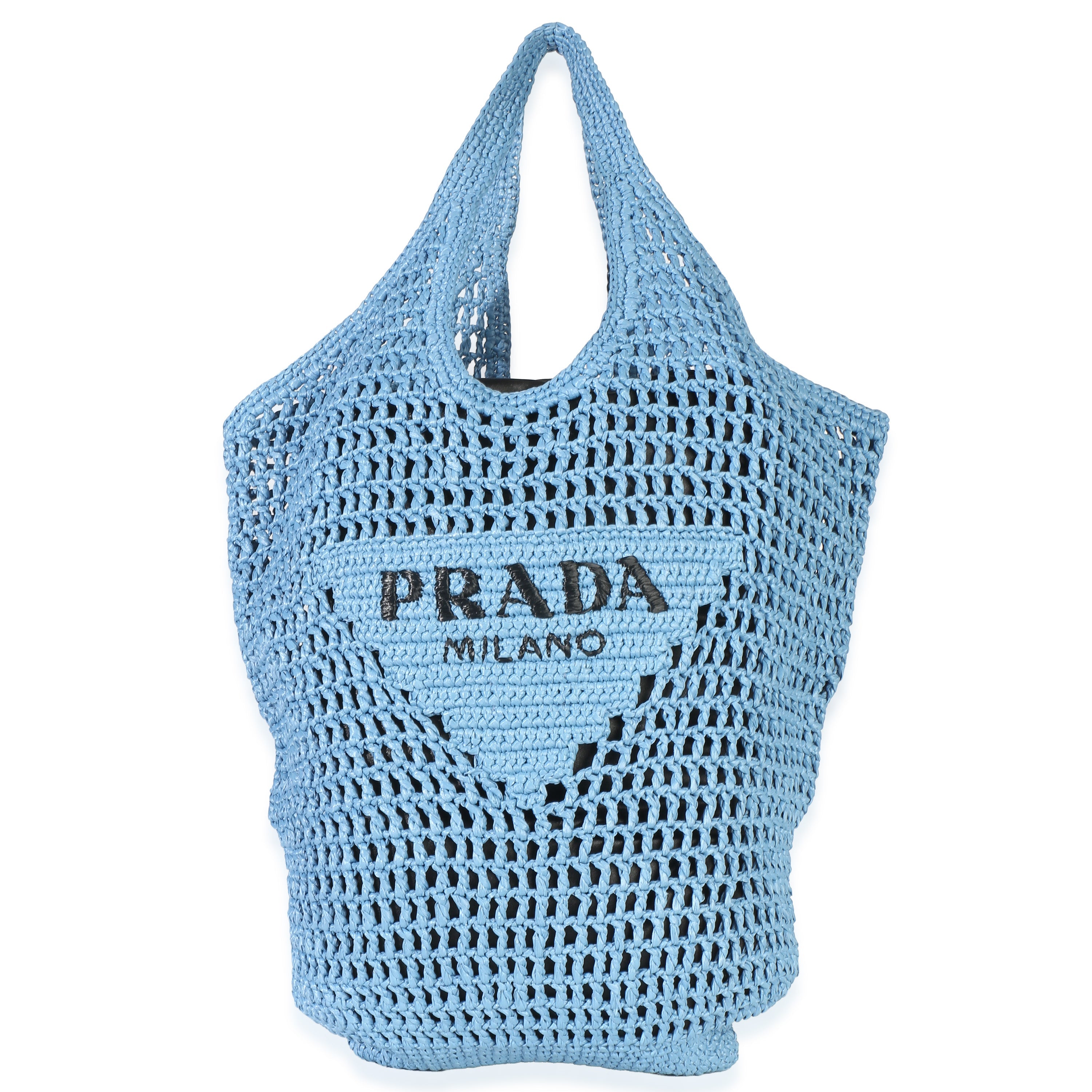 Blue Raffia Logo Crochet Triangle Tote Bag