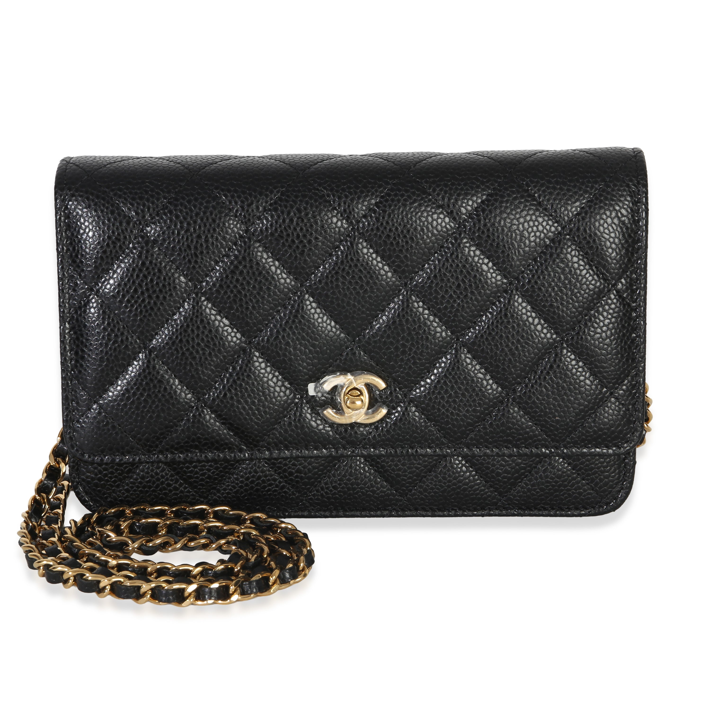Black Quilted Caviar CC Wallet On Chain