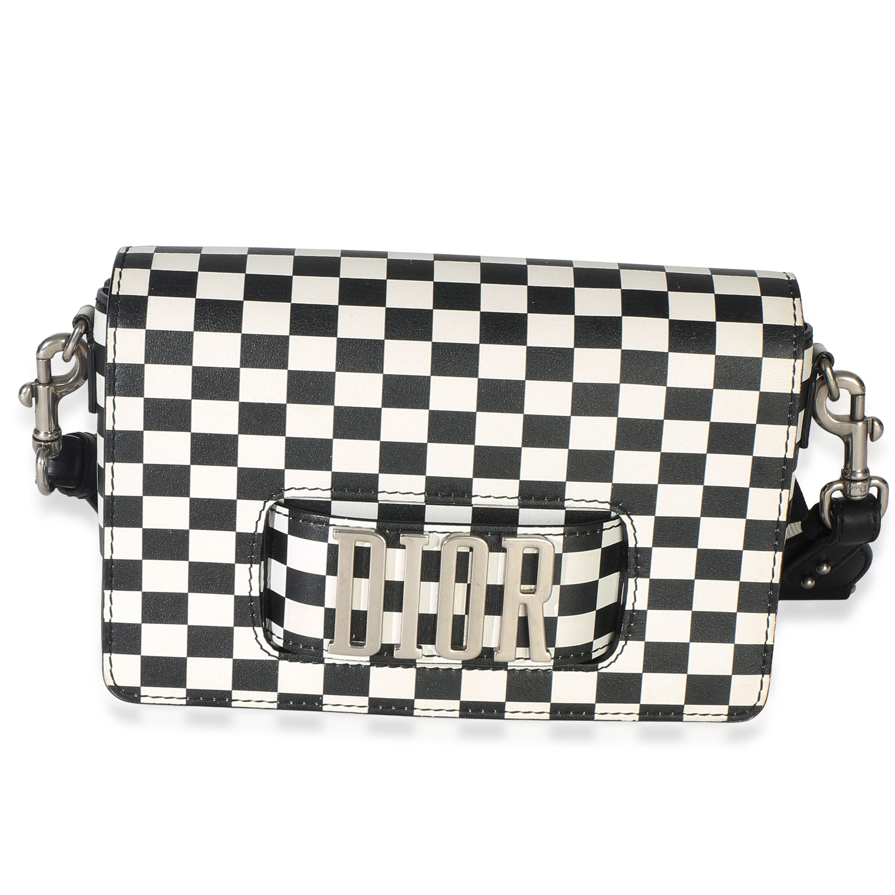 Black White Calfskin Checkered JAdior Chain Flap Bag