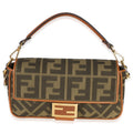 Green Tan FF Embroidery Canvas Medium Baguette Bag
