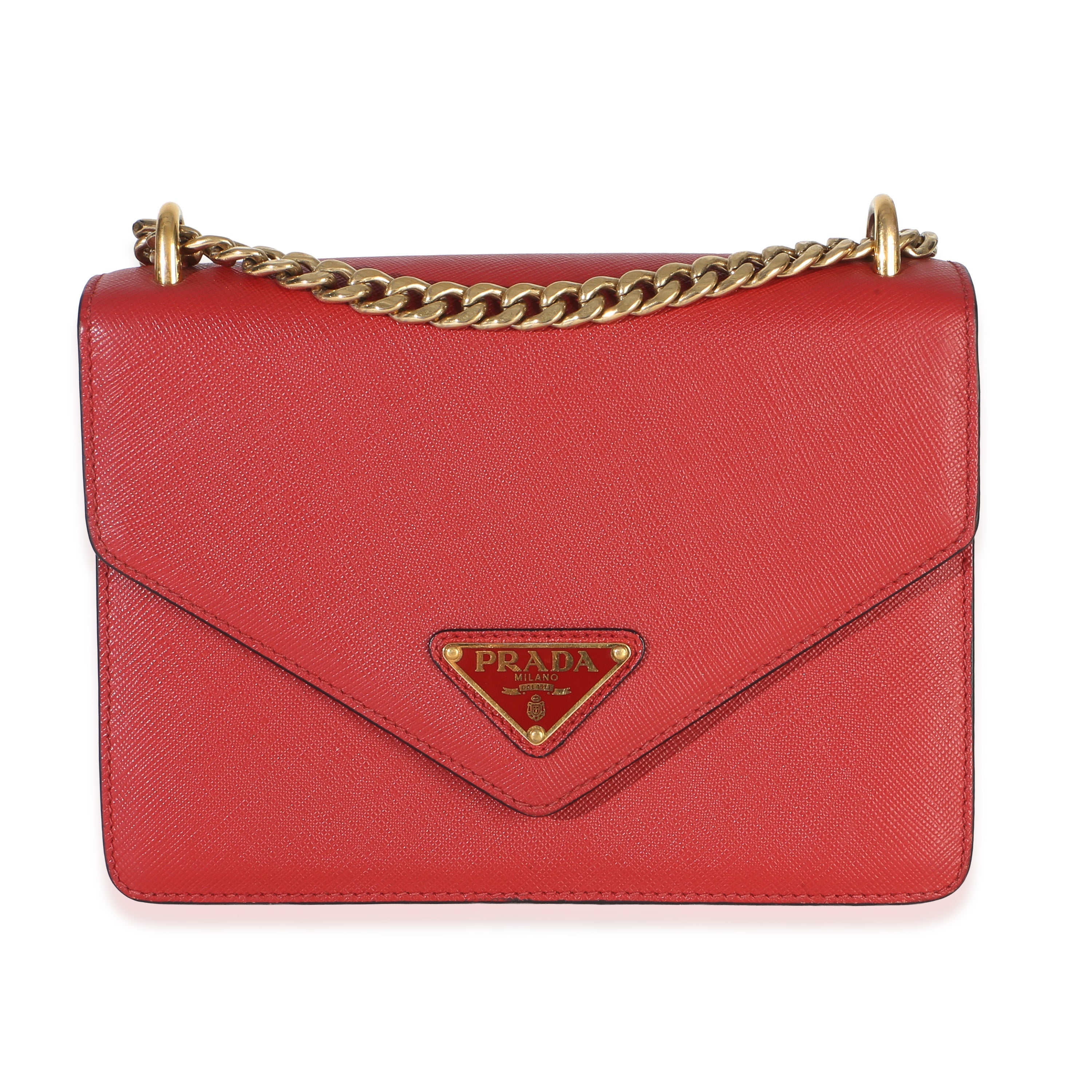 Red Saffiano Envelope Flap Chain Shoulder Bag