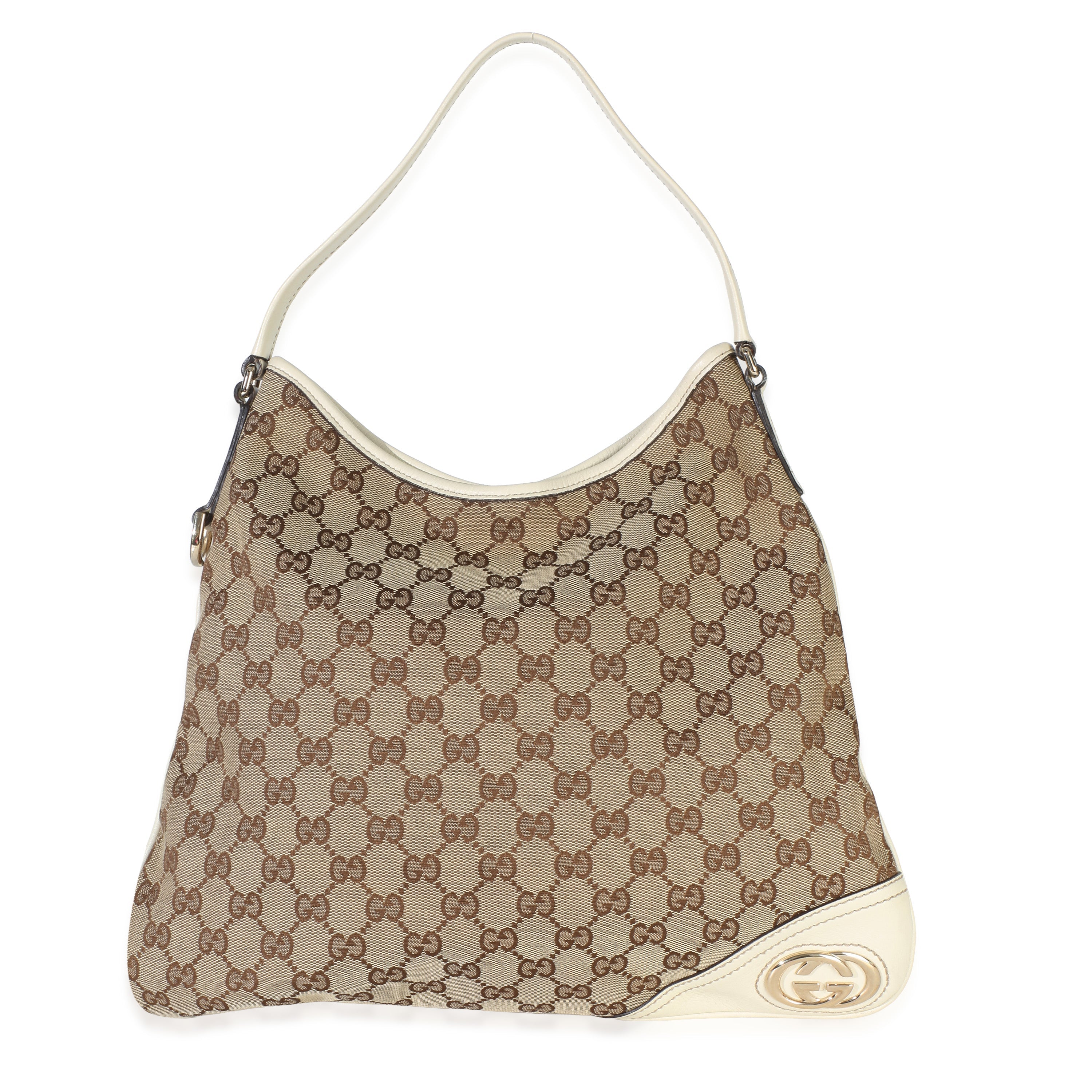 Vintage Cream GG Monogram Canvas Medium New Britt Hobo