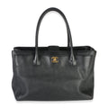 Vintage 24k Black Grained Calfskin Medium Cerf Executive Tote