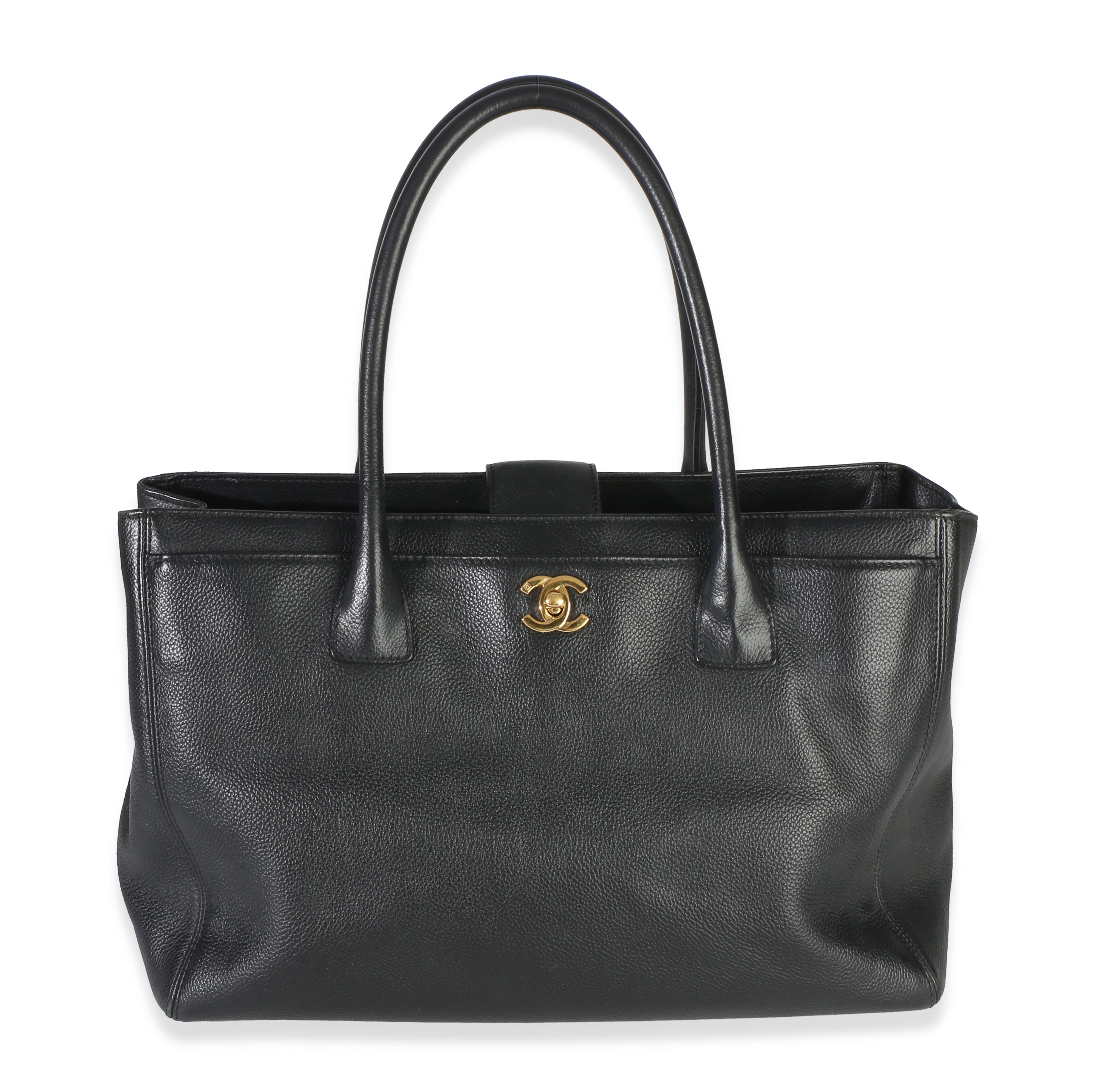 Vintage 24k Black Grained Calfskin Medium Cerf Executive Tote