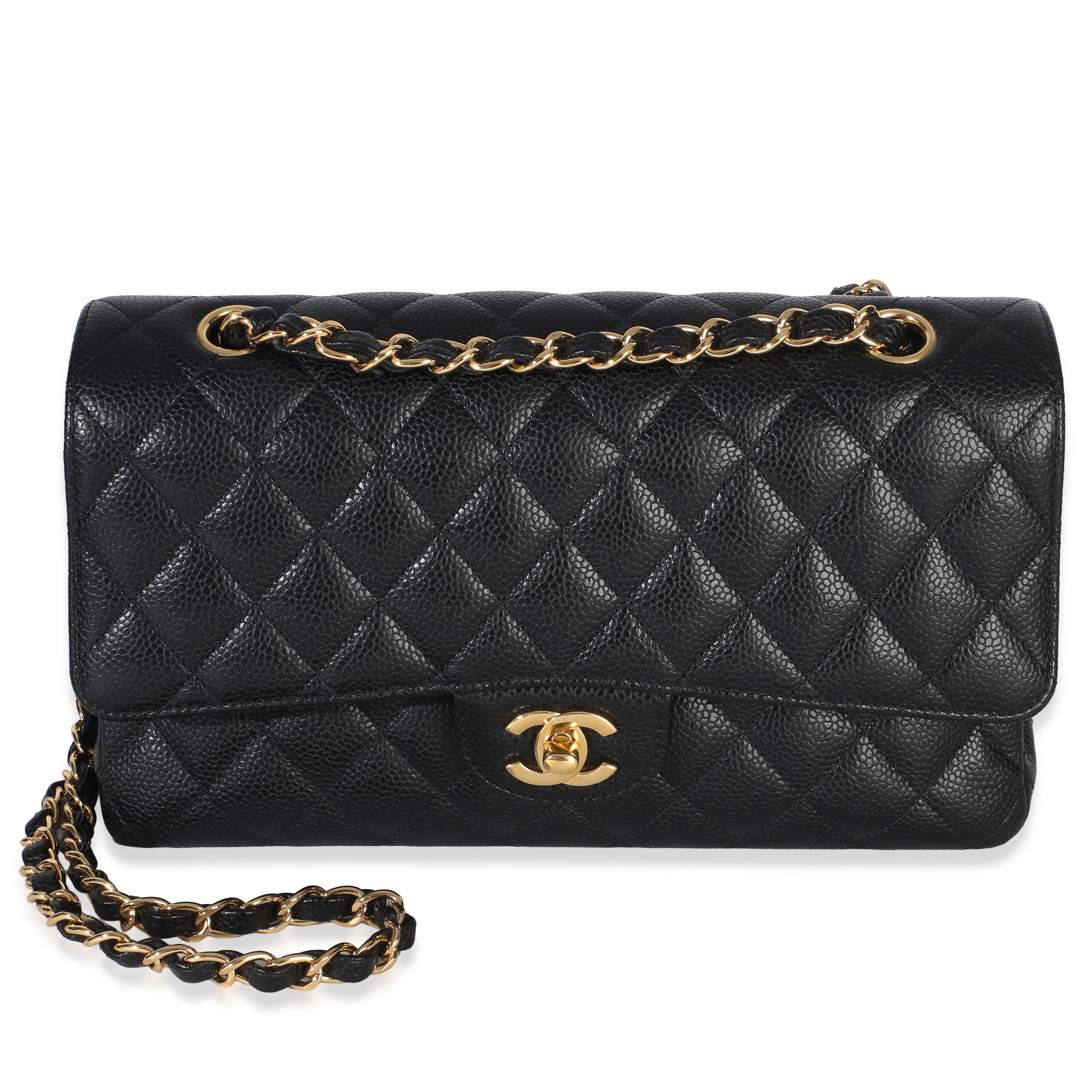 Black Quilted Caviar Medium Classic Double Flap Bag