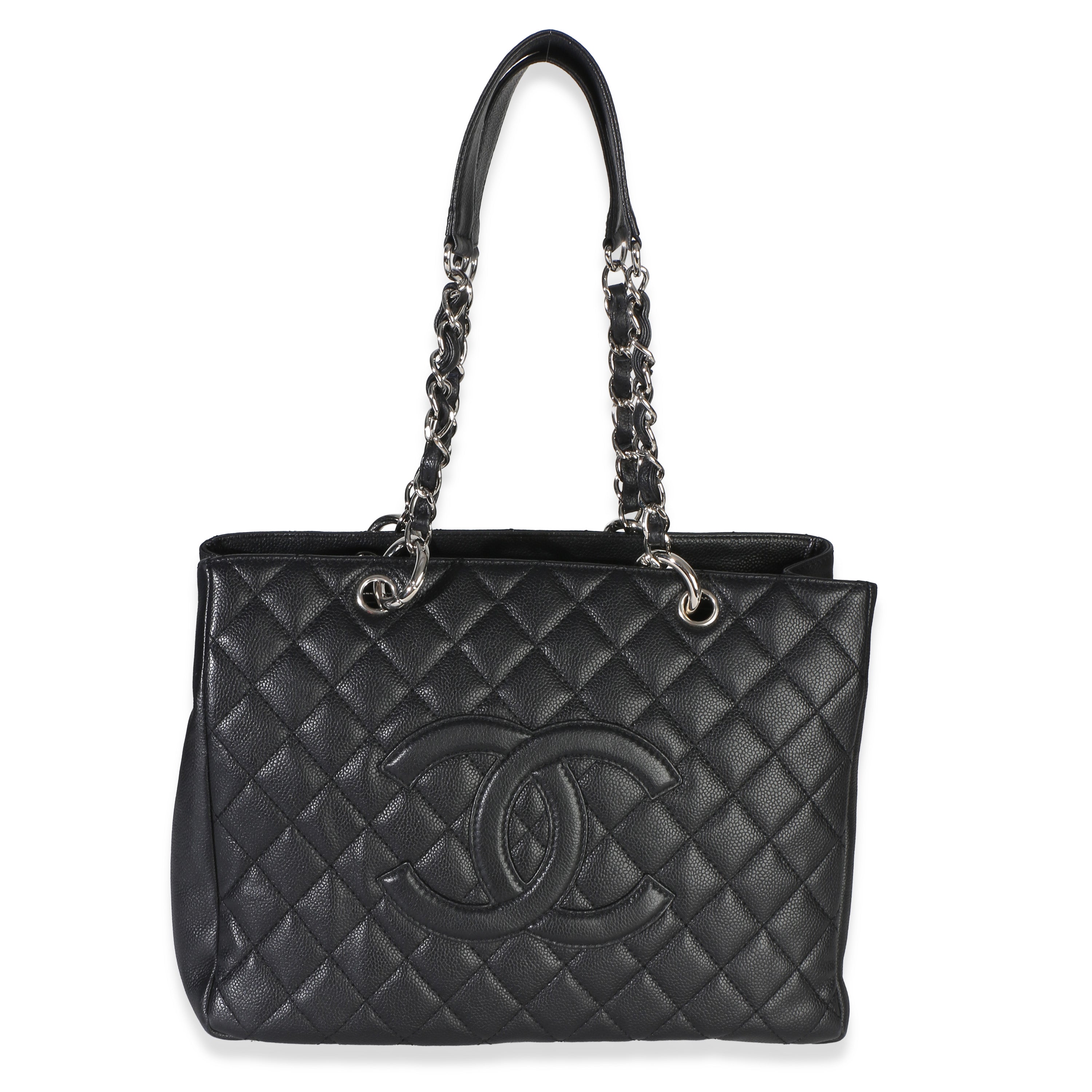 Black Quilted Caviar Grand Shopper Tote