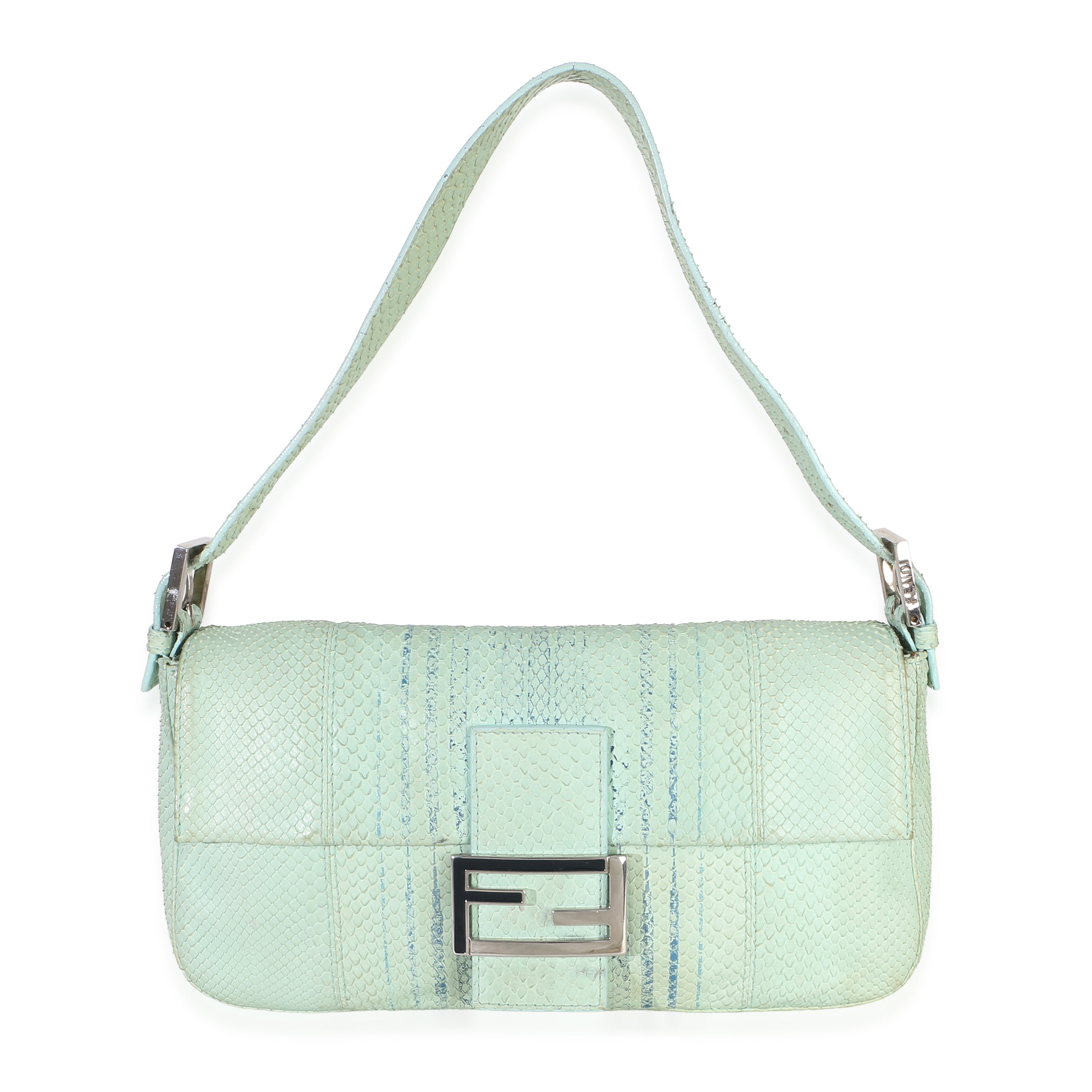 Vintage Teal Python Baguette Bag