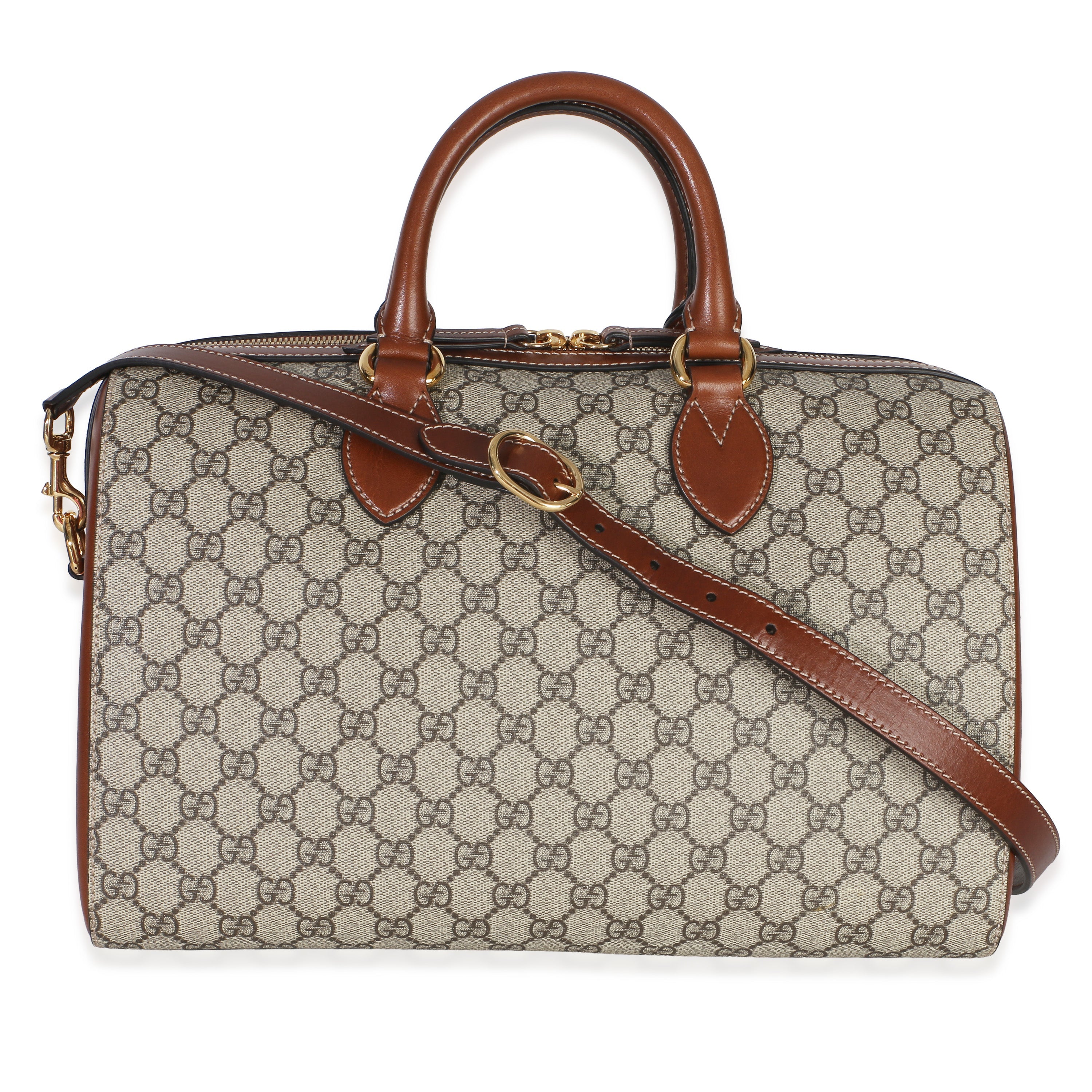 Brown GG Supreme Monogram Large Boston Bag