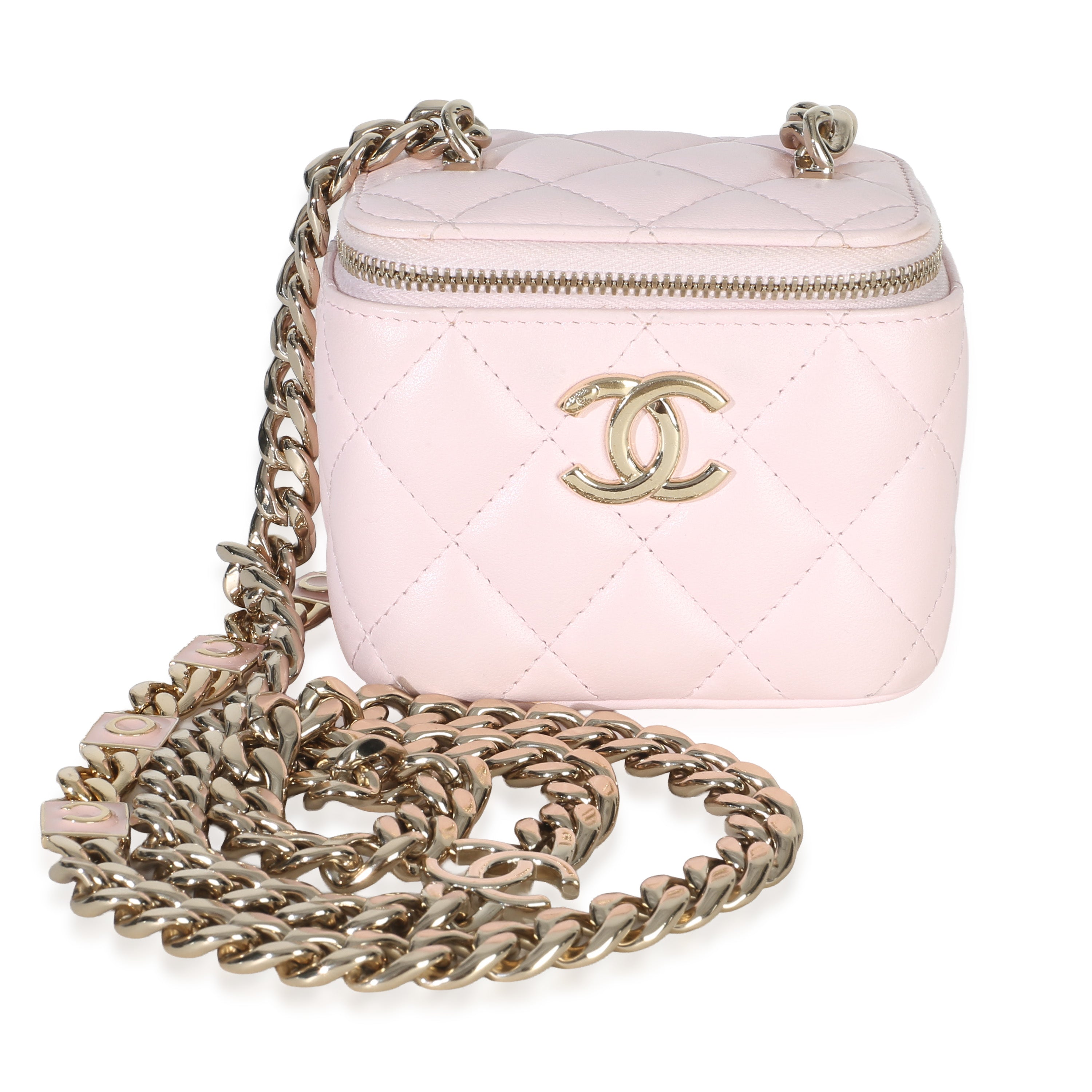 Pink Quilted Lambskin Coco Chain Mini Vanity Case