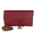Red Grained Calfskin Saddle Chain Wallet Pouch