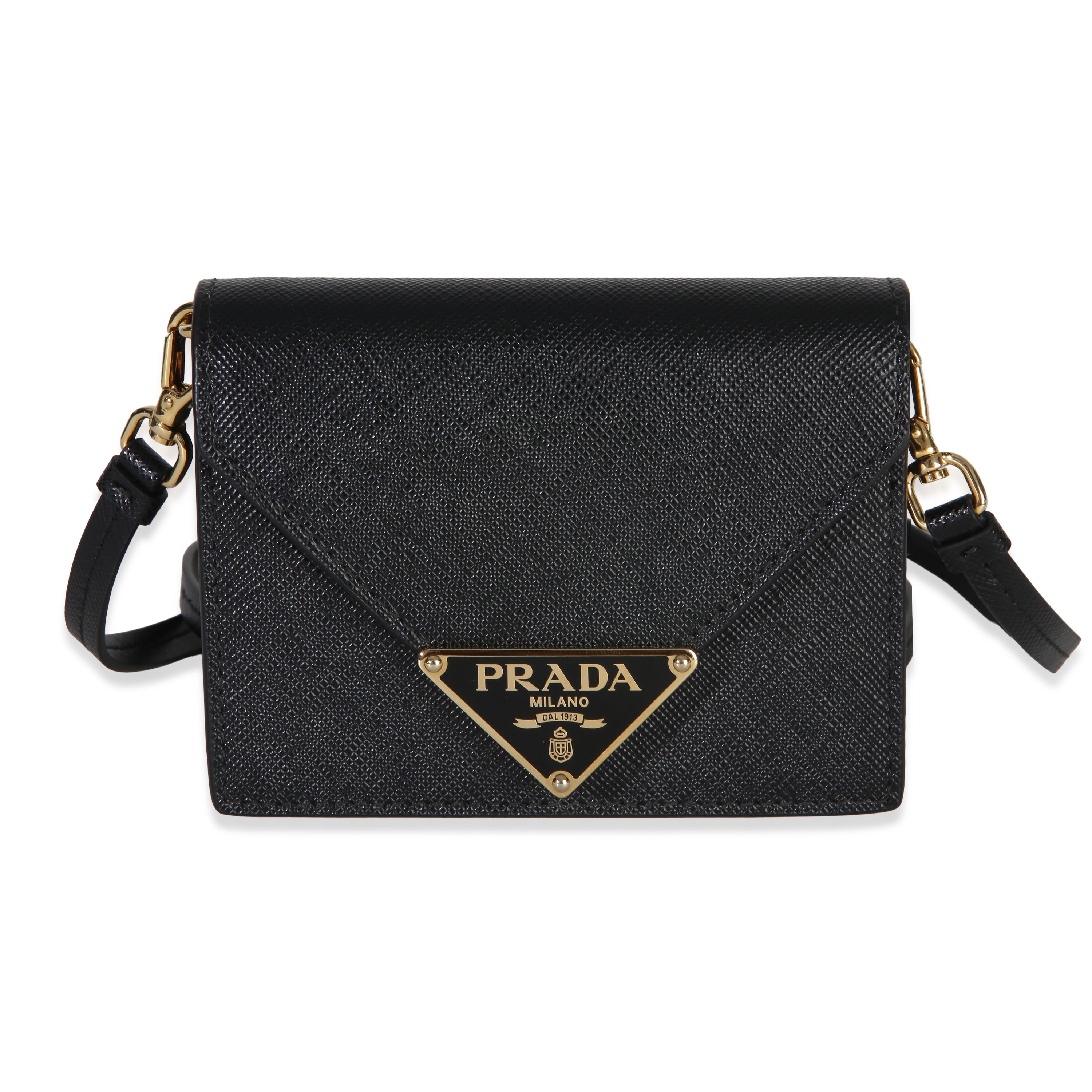 Black Saffiano Card Holder With Strap