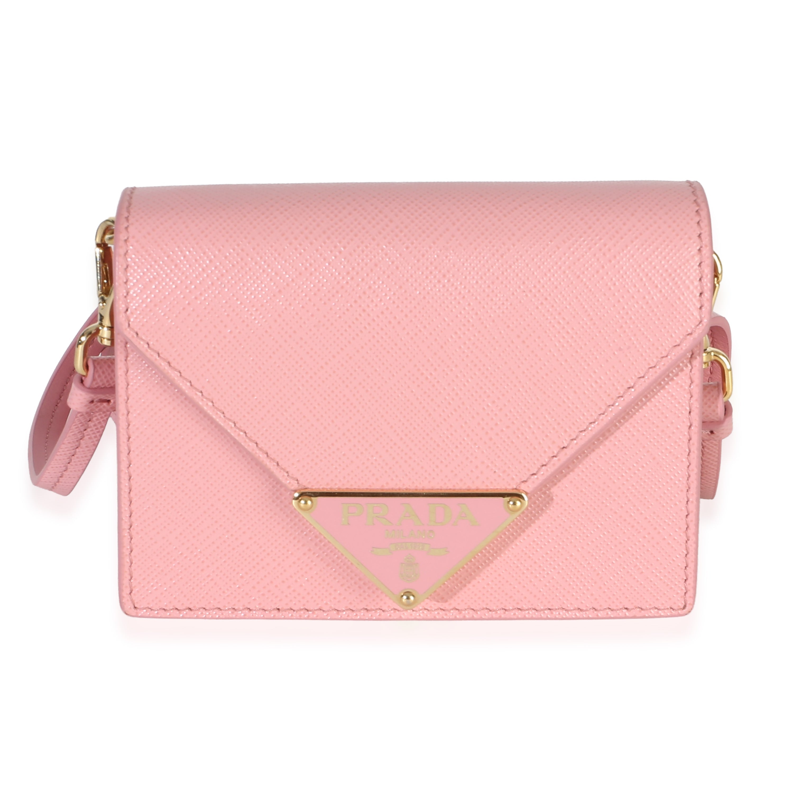 Pink Saffiano Card Holder With Strap