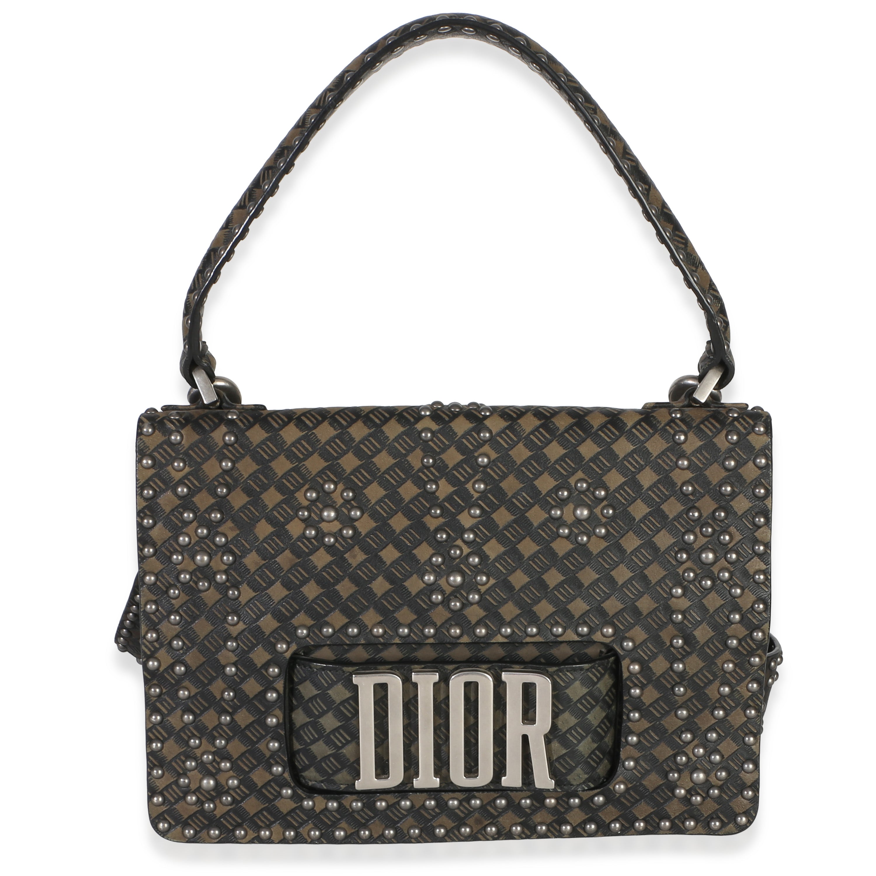 Olive Black Calfskin Studded Dio(r)evolution Top Handle Bag