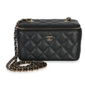 Black Quilted Caviar Small Vanity Case With Chain